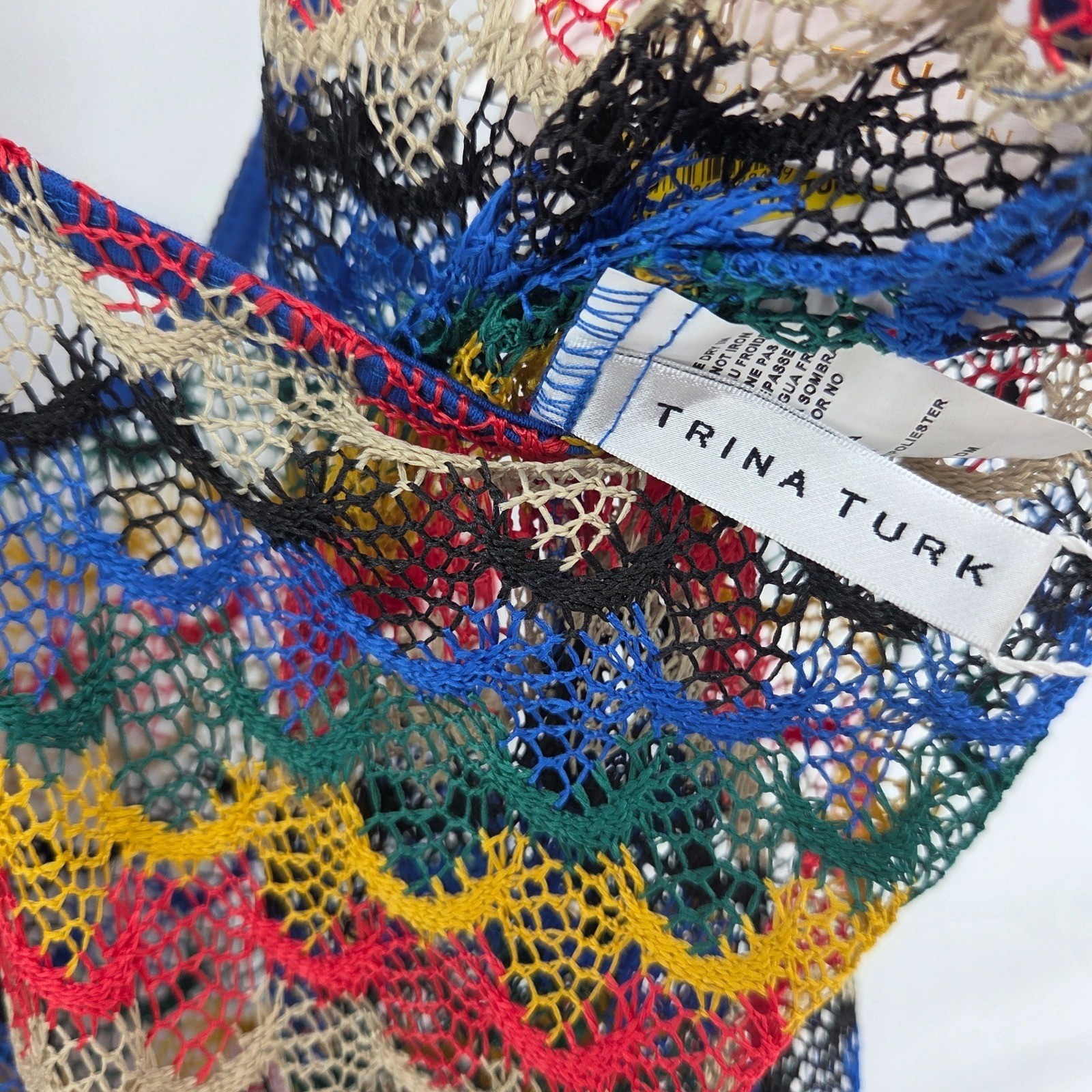 Trina Turk Coverup Large Rainbow Chevron Crochet Knit Boho Eclectic NWT