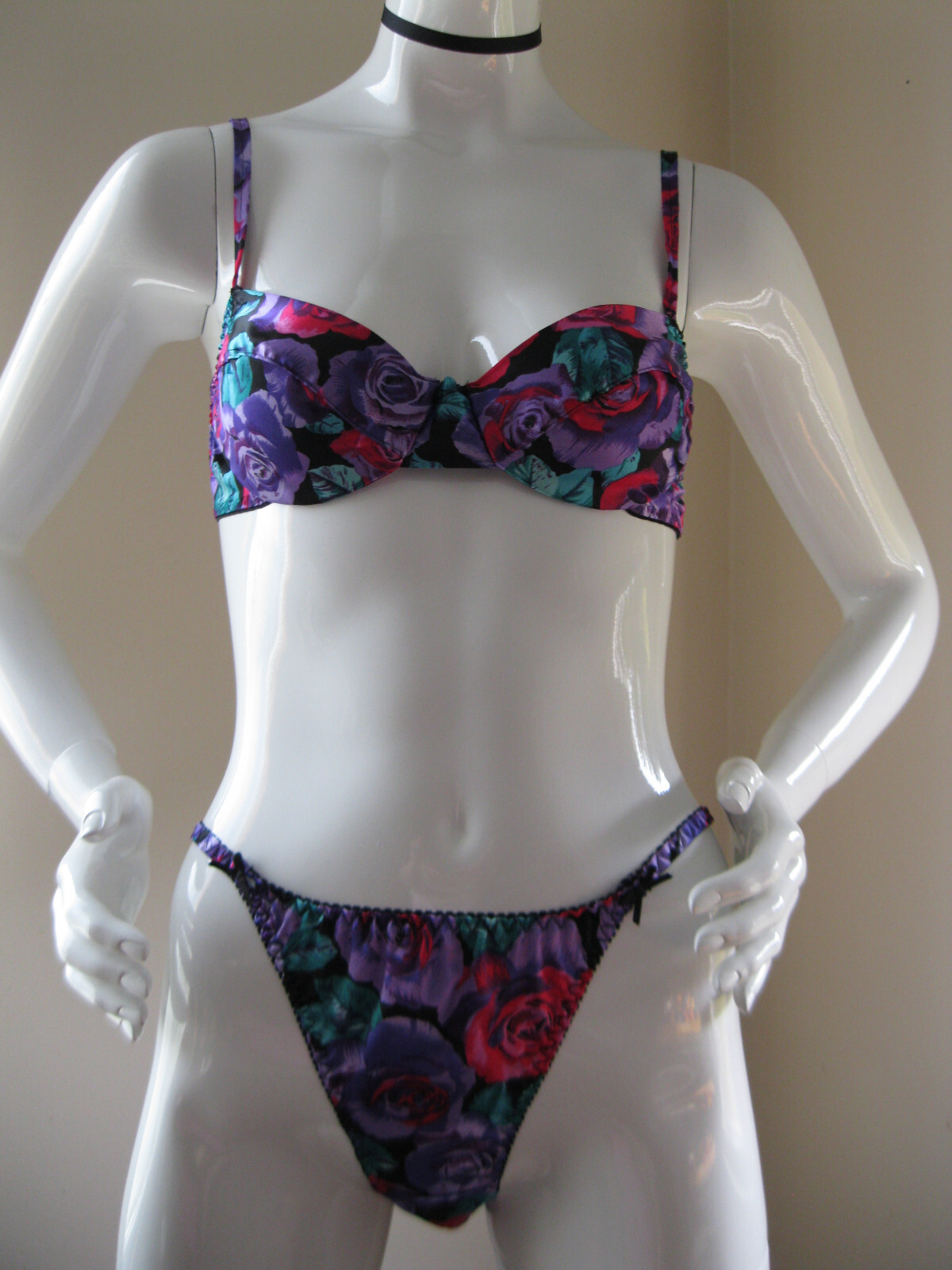 Rare Vintage Early 90&rsquo;s New « LCA » Flower Pattern Bra/Panties Set 34B Panties 6/M