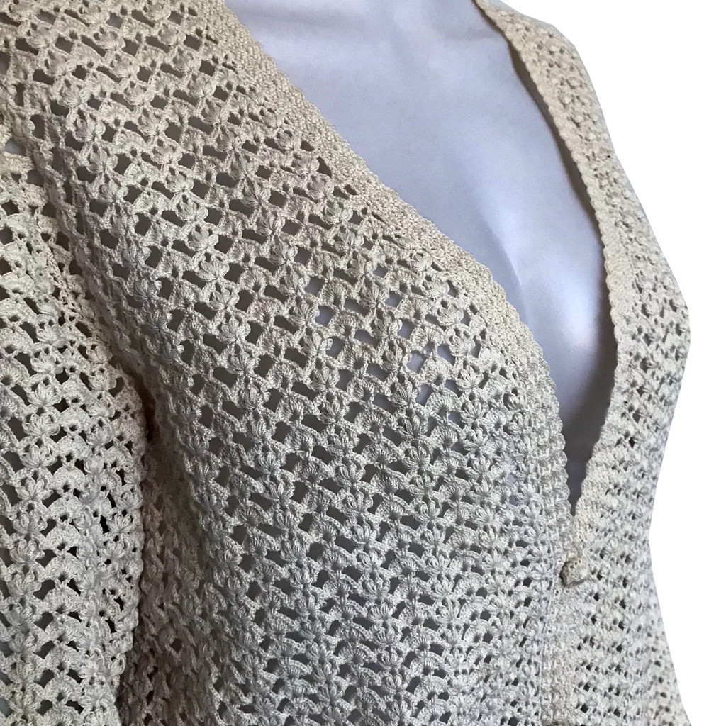 Vintage Hand Crocheted Cotton Cardigan Cream Women’s Small Cottage Core