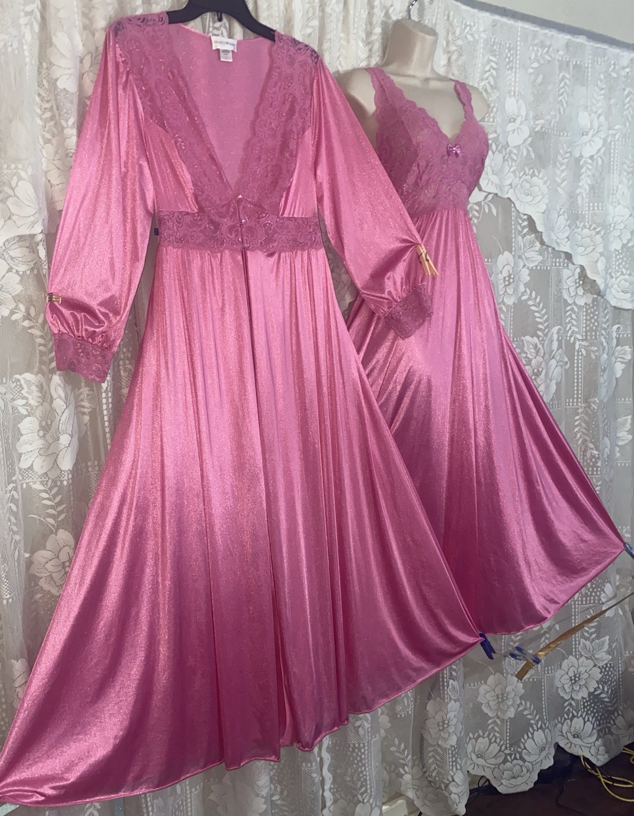 VTG LXL Shadowline DEEP PINK SILKY SOFT Nylon Peignoir Robe Nightgown olga esque