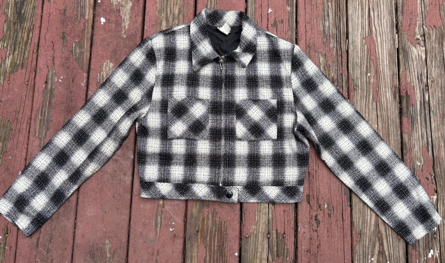 Vintage Insane 70s shadow plaid cropped jacket.S/M.union Made