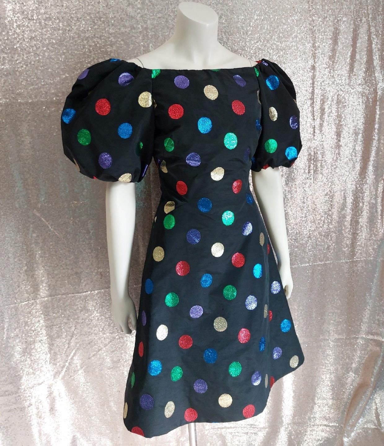 PUFF SLEEVE POLKA DOT Scassi Boutique Vintage 1980s PARTY COCKTAIL DRESS – S