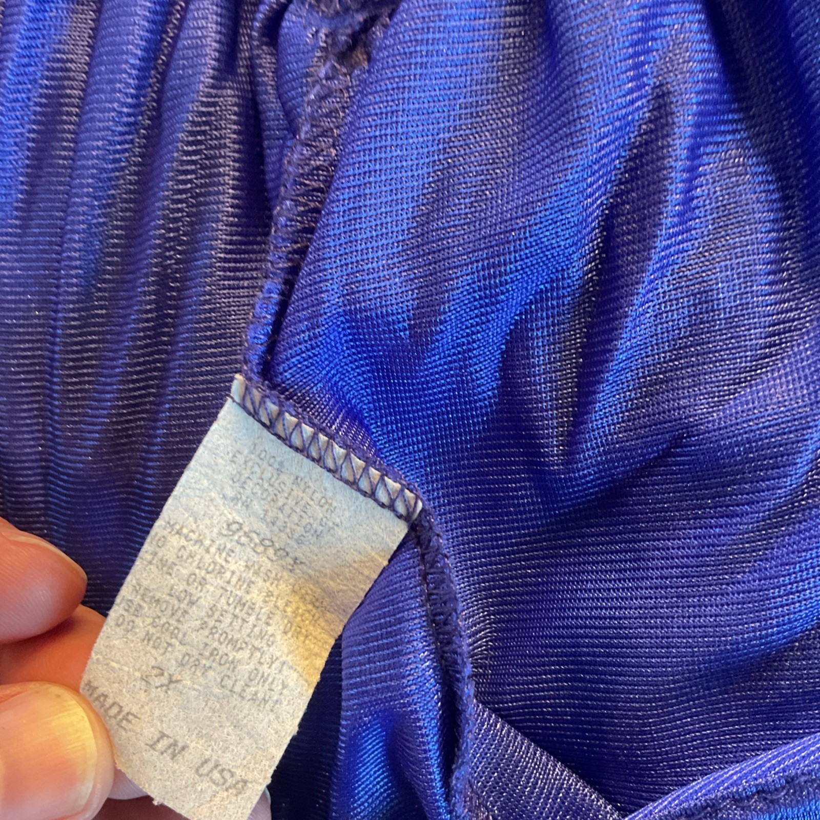Vtg Blue Teddy Romper Lingerie Nylon Lace Trim V-neck Plus Size XXL Made In USA