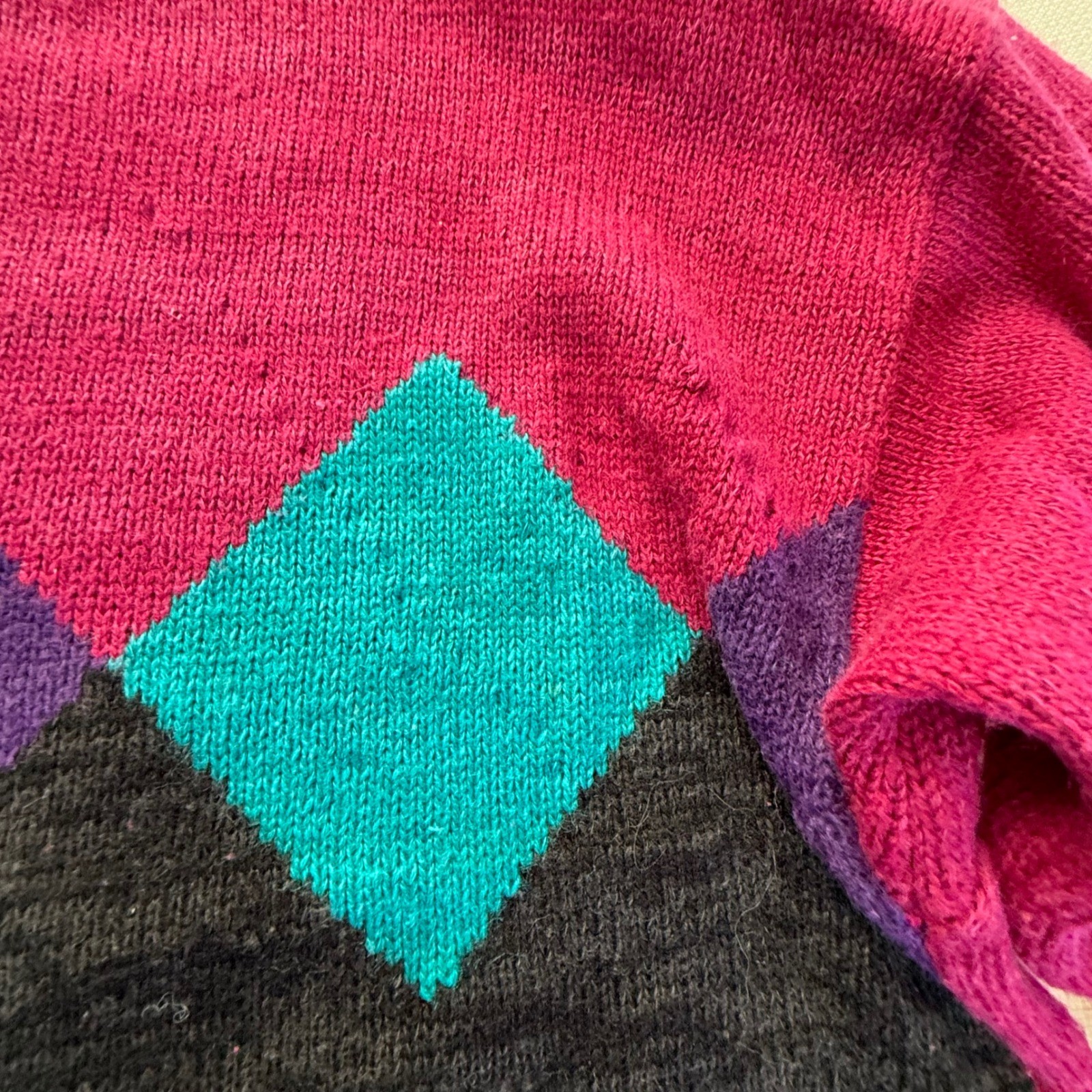 Vintage 80s Colorblock Sweater 18W Plus Size Ramie Knit Bold Chevron