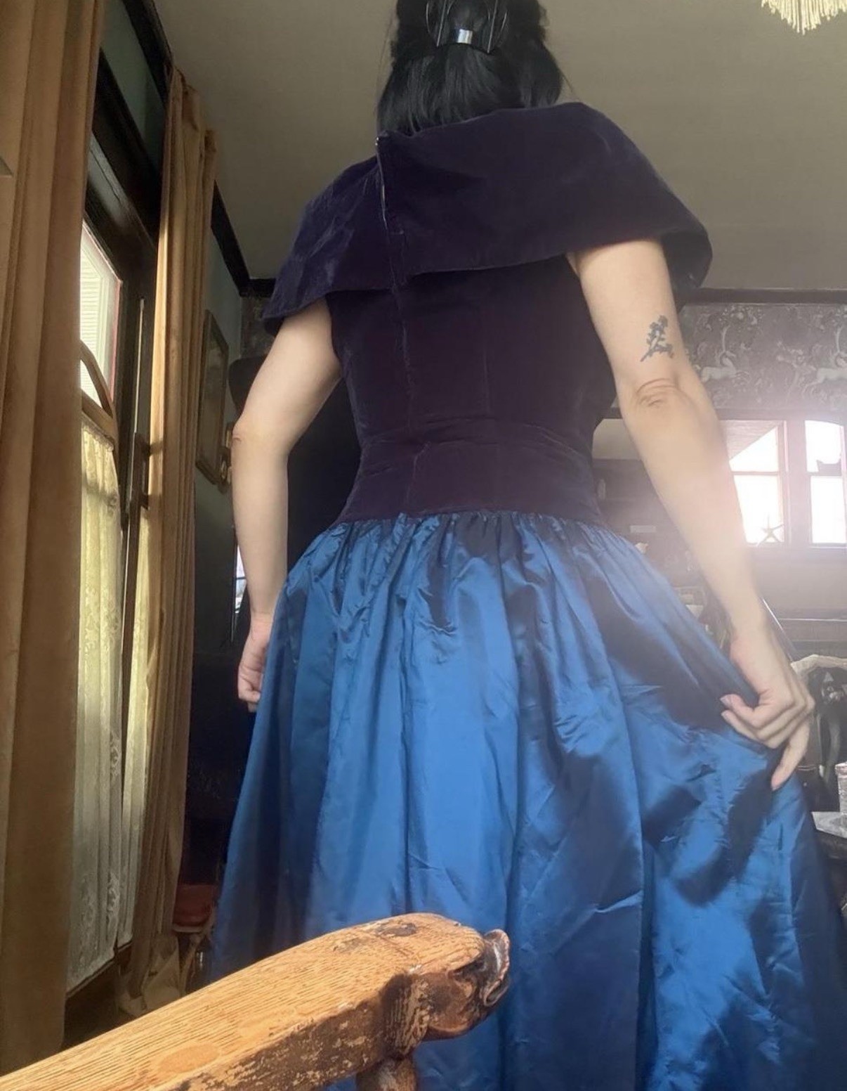 Vtg Alfred Angelo Blue Off Shoulder Formal Dress Sz 8 Excellent Condition