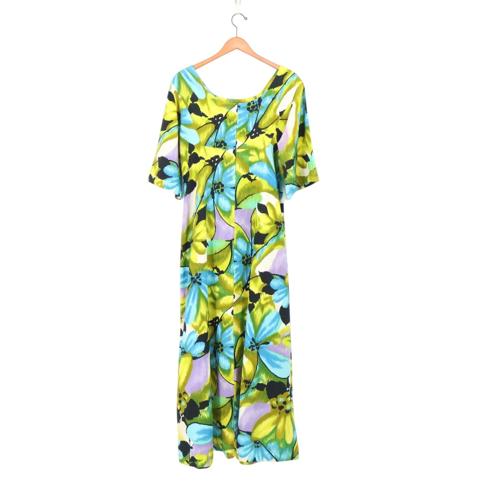 Vtg 60&rsquo;s Stunning Ui-Maikai Hawaii Bright Hawaiian Floral Barkcloth Maxi Dress