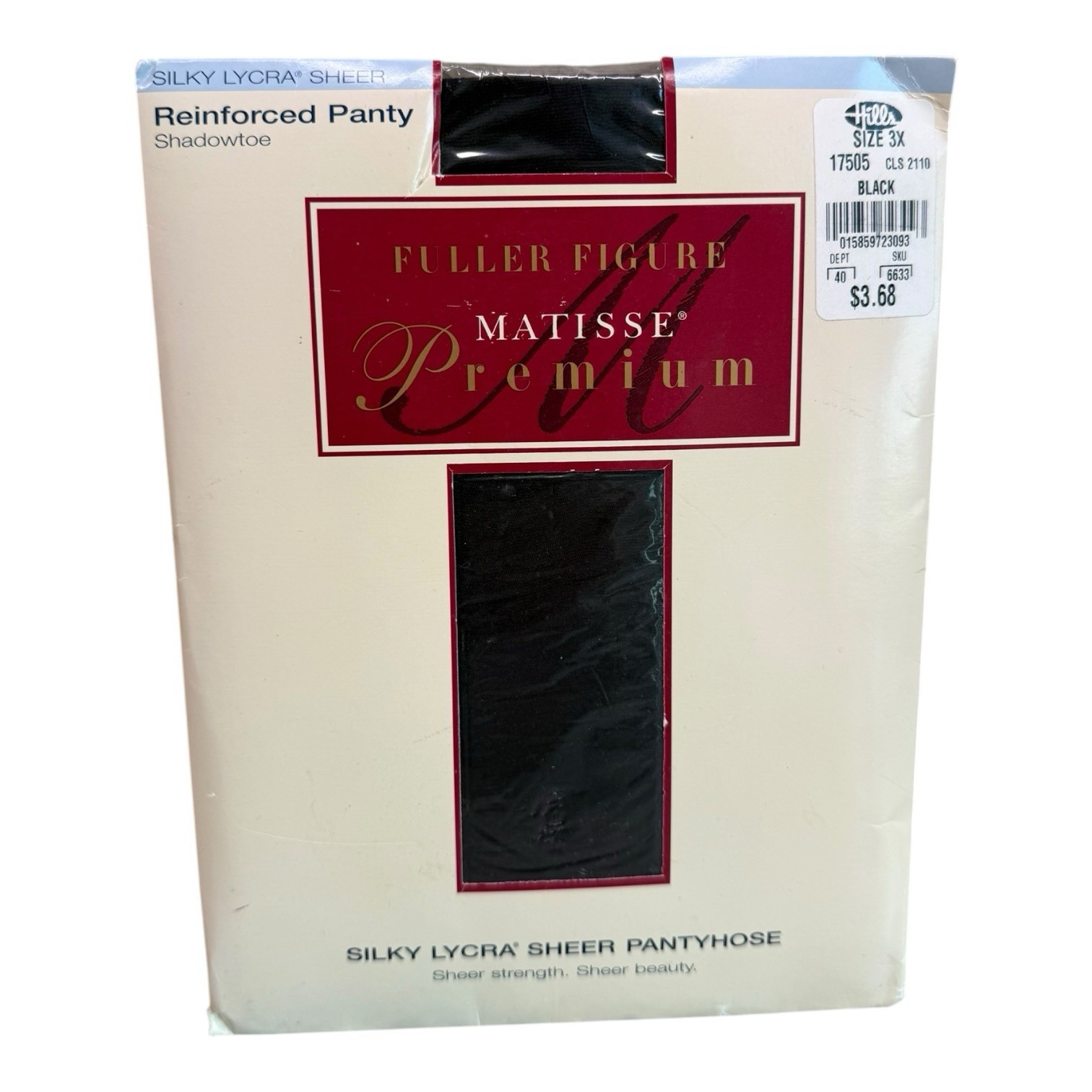 Vintage Matisse Premium Fuller Figure Silky Lycra Sheer Pantyhose Size 3X Black