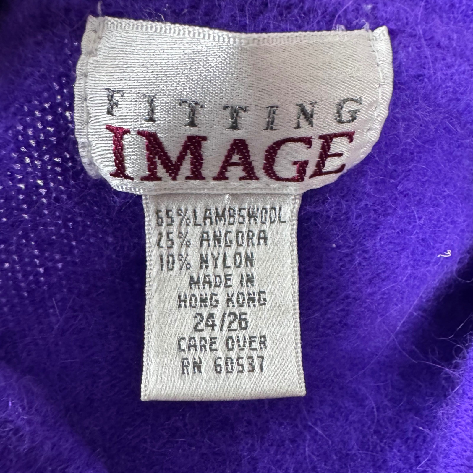 Vintage 80s purple angora lambswool sweater asymmetrical button neck large or XL
