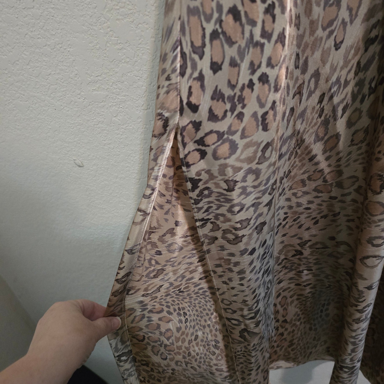 Vintage 90s Delicates Satin Leopard Print Maxi Slip Dress High Neck Side Slits
