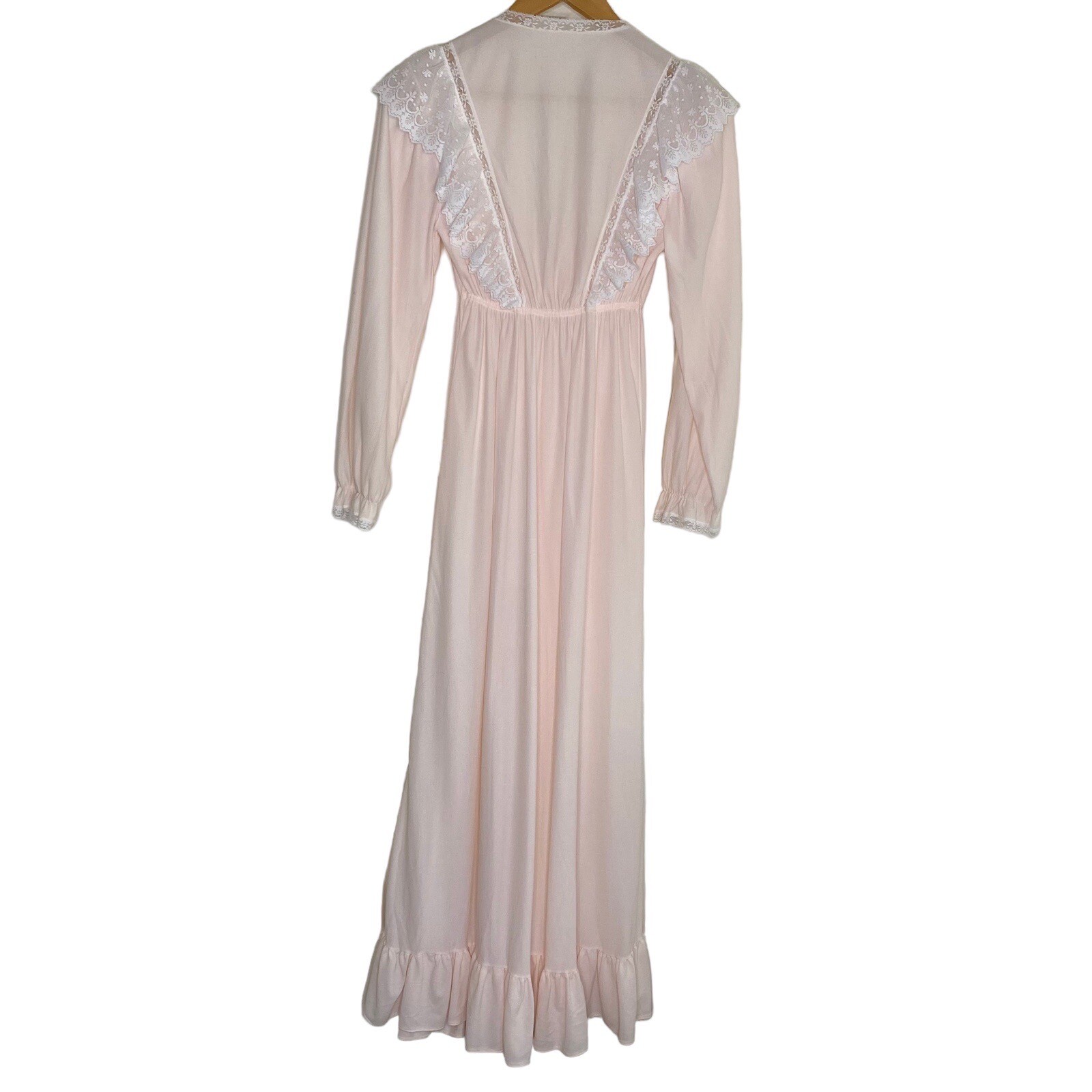 VTG 70&rsquo;S VAL MODE WHITE PINK LACE NYLON BLEND NIGHTGOWN SZ S