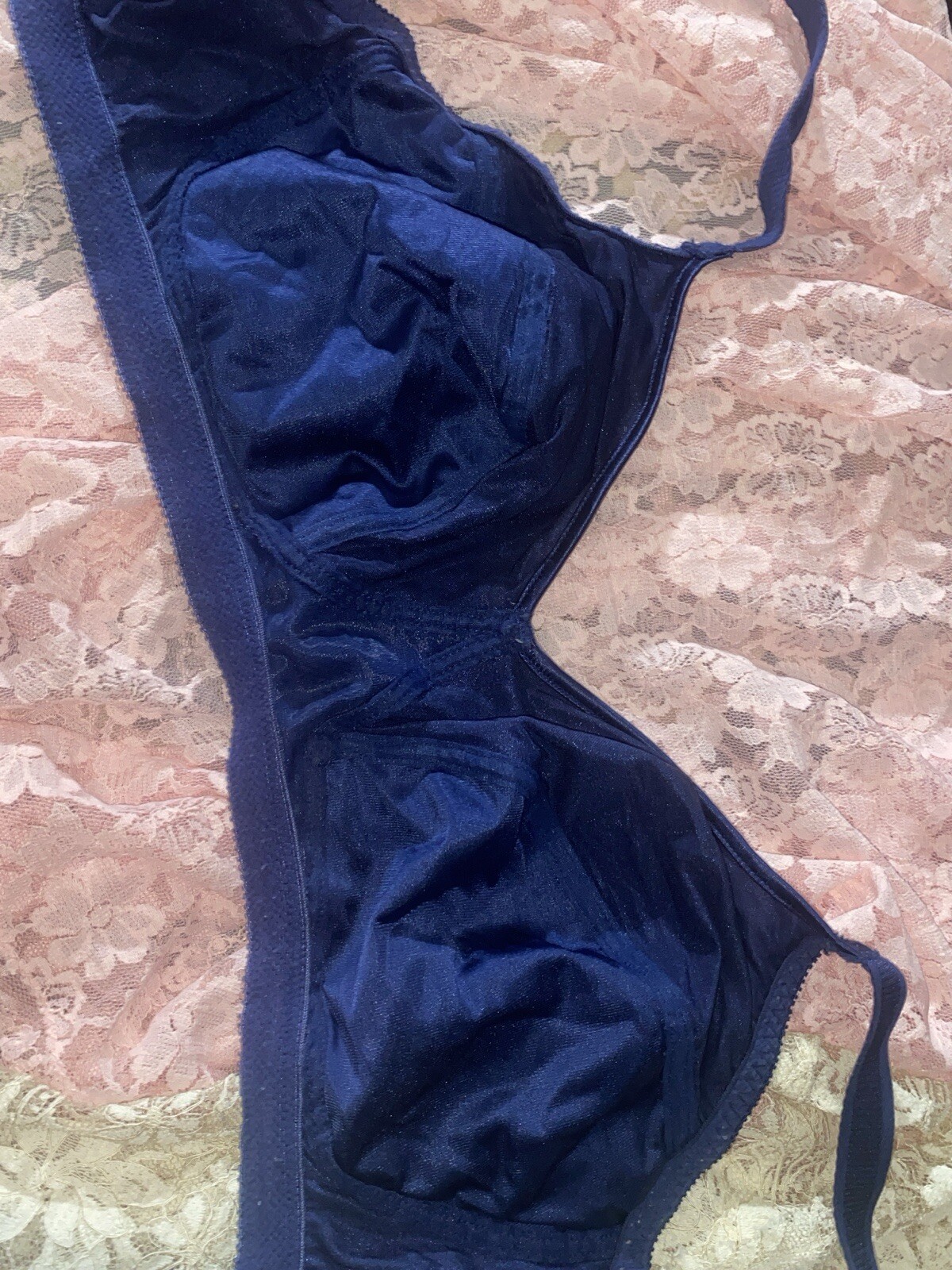 VTG NYLON SEARS 38DD LIQUID BLUE SECOND SKIN Shiny NO Uw GLAM SISSY BRA T SHIRT