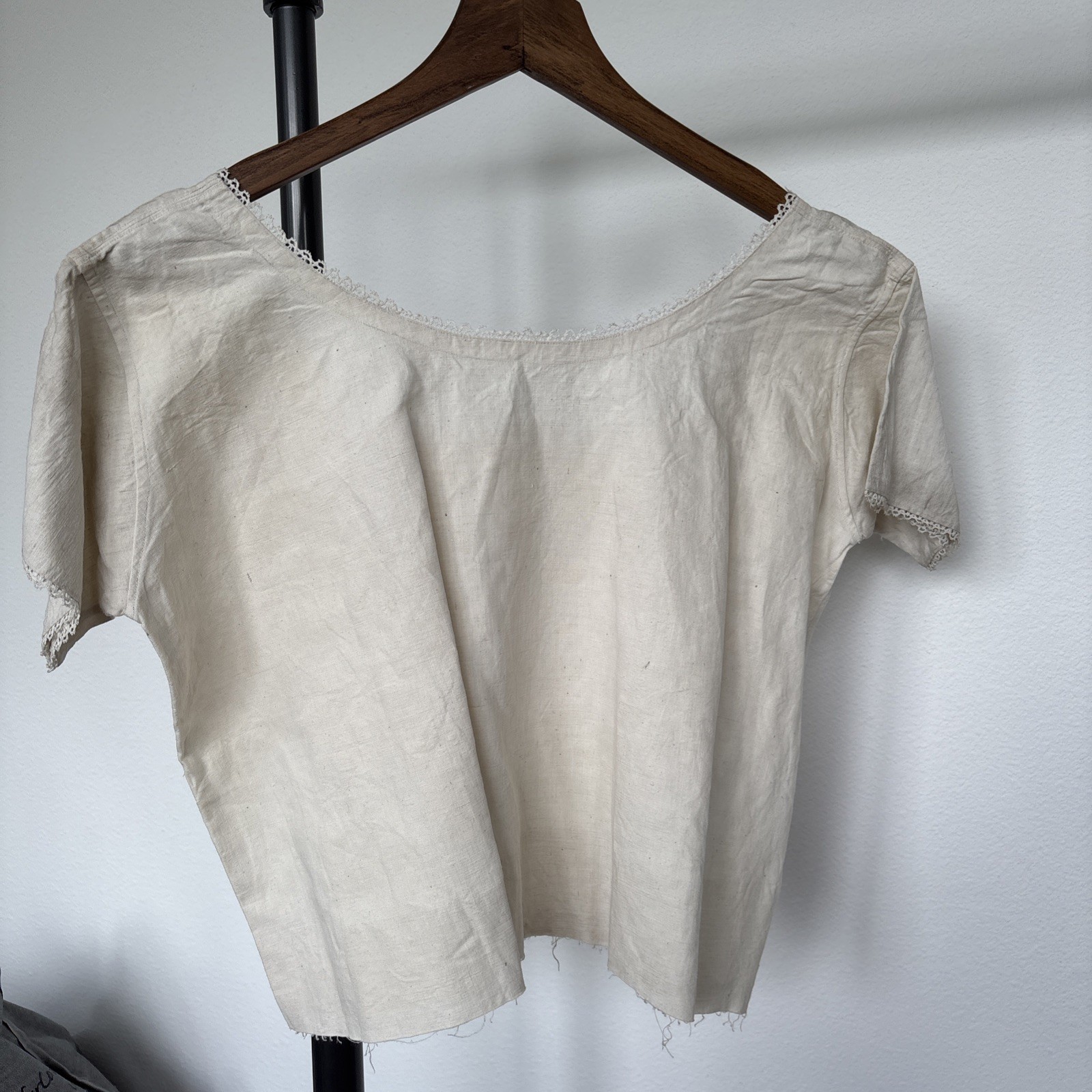 Edwardian Monogram Linen Blouse | Antique French Chemise Top, Early 1900s