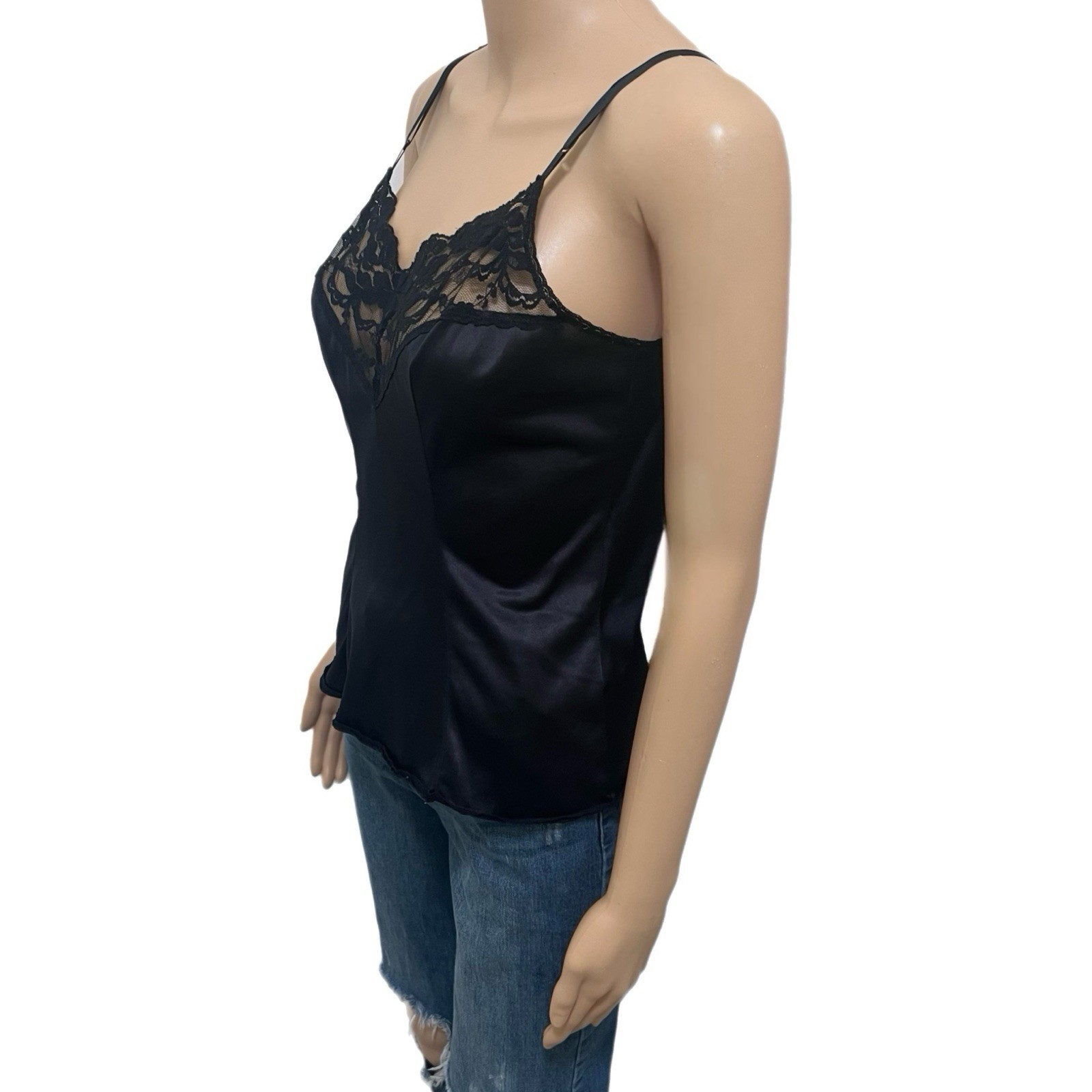 Vintage Vassarette Lingerie Top Womens 80s Black Lace Camisole Tank Top – S