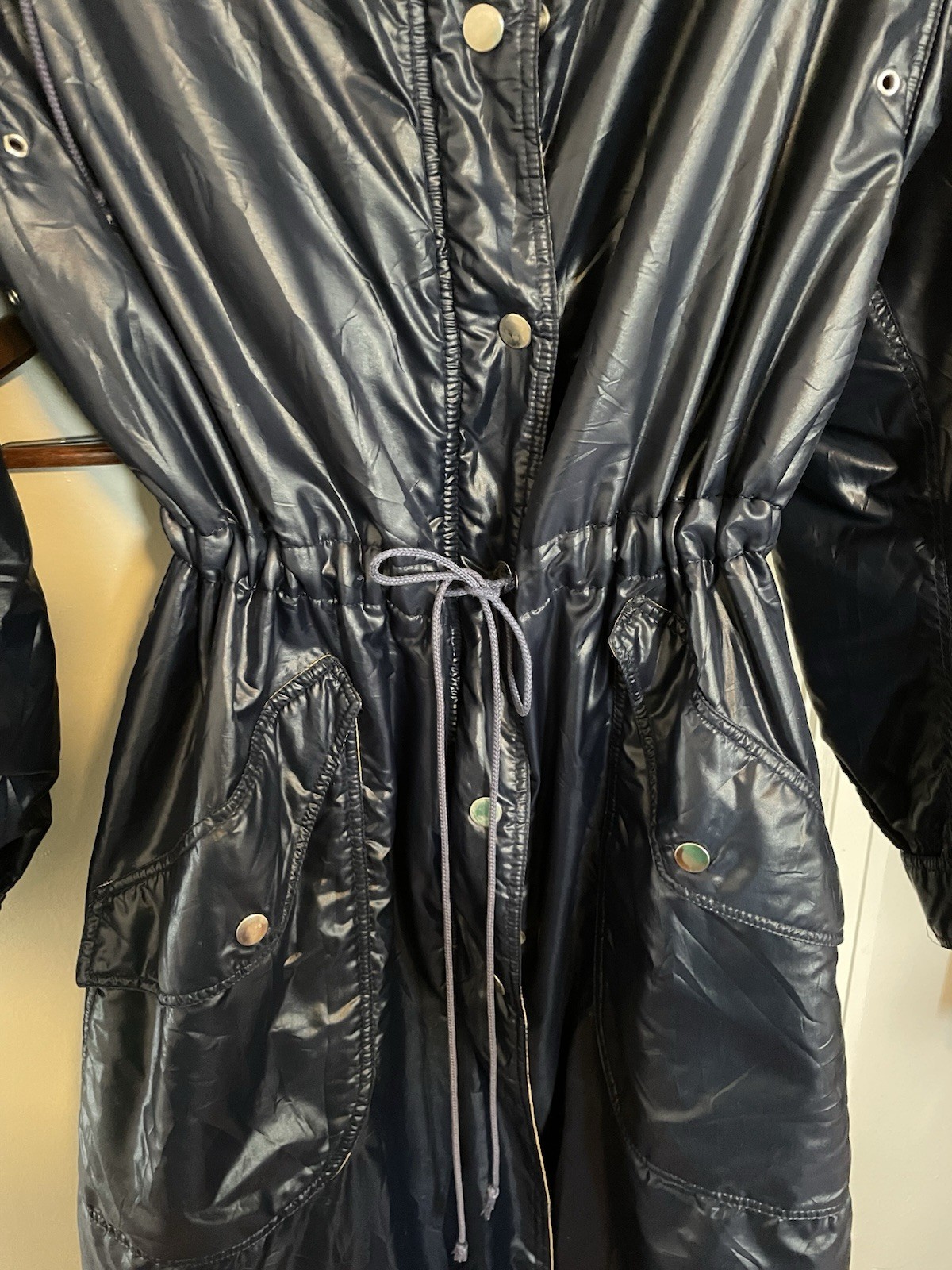 COURREGES c.1970&rsquo;s Hyperbole Paris Navy Blue Drawstring Windbreaker Raincoat