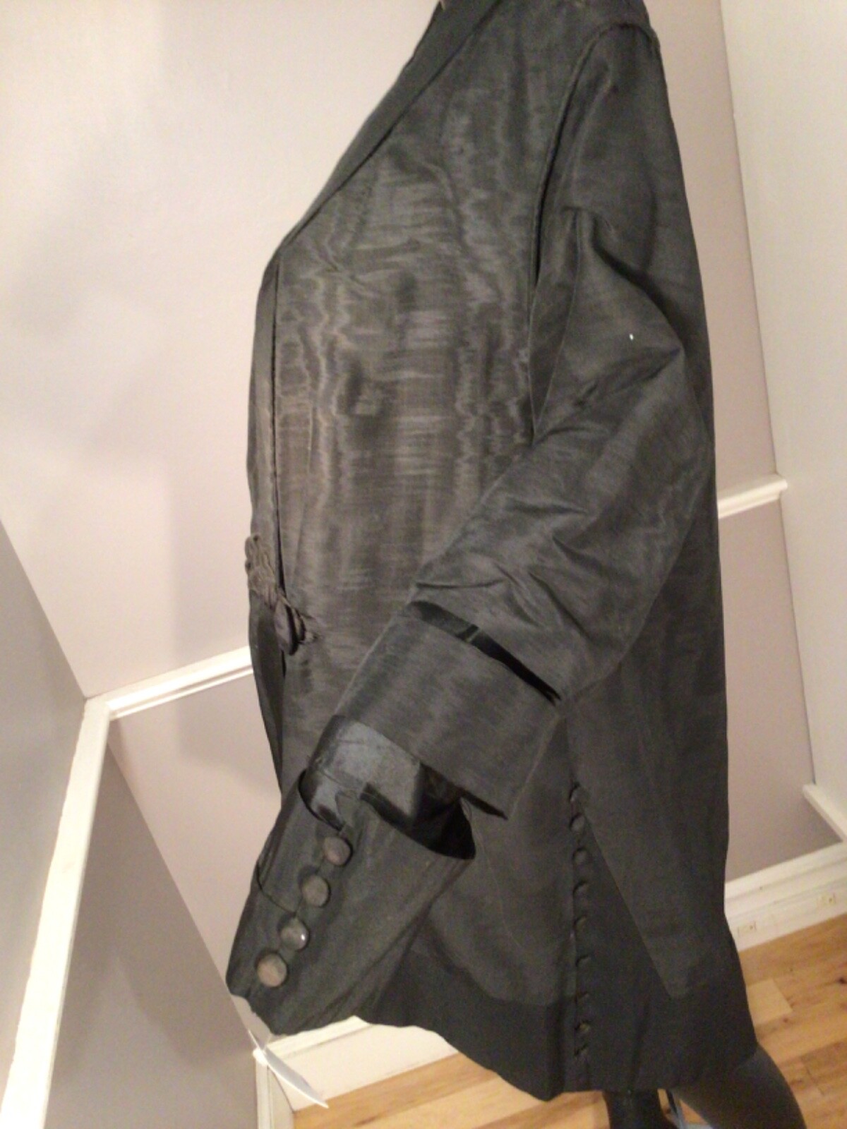 Authentic Vintage CW Era 1860s Black Silk Faille Long Pelisse • AS IS (E-16)