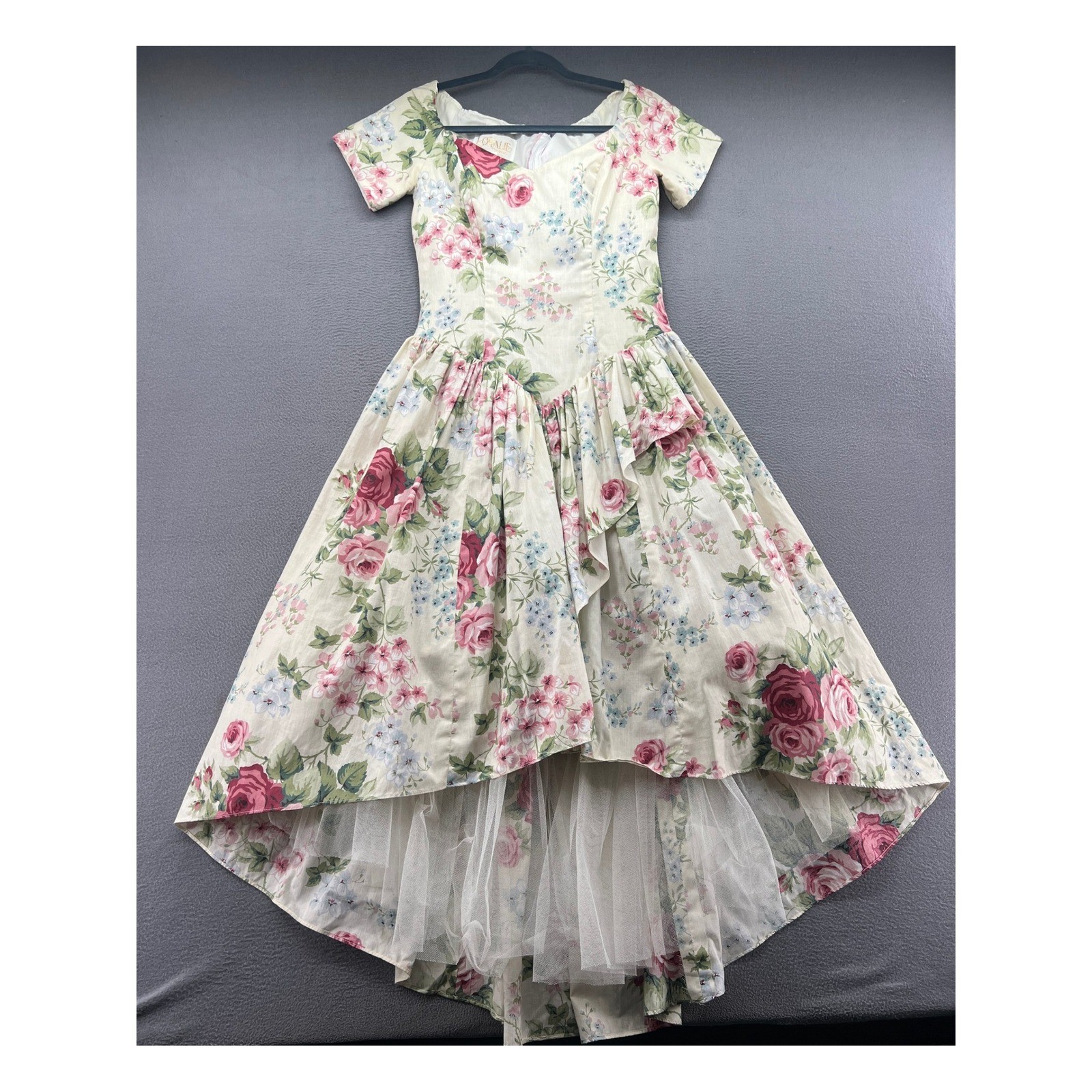 VTG Loralie Dress Womens Sz 10 Cottagecore Floral Print Southern Belle Tulle