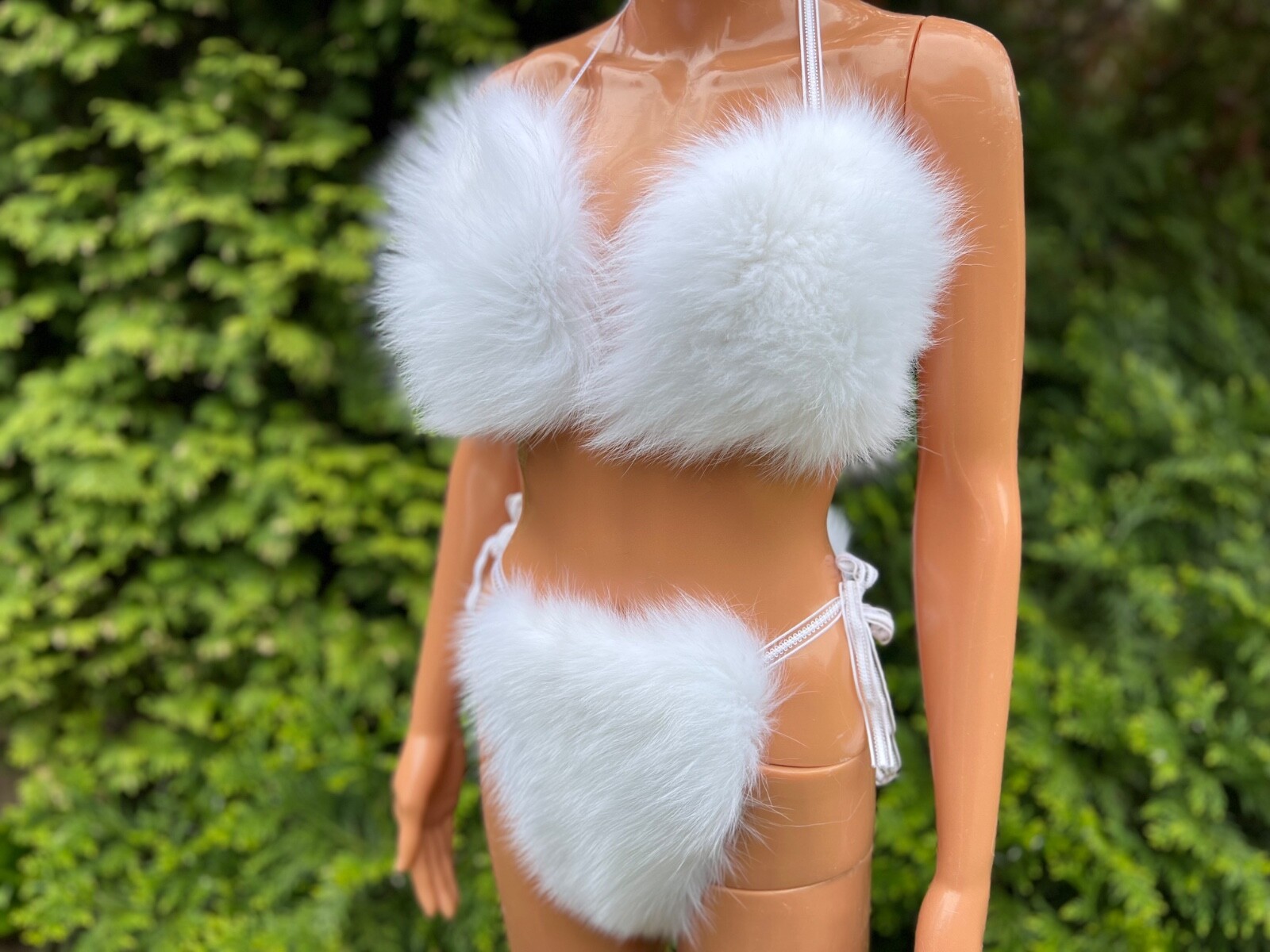 White Arctic Fox Fur Bikini Set – Real Fur, Satin Lined, Handmade Lingerie