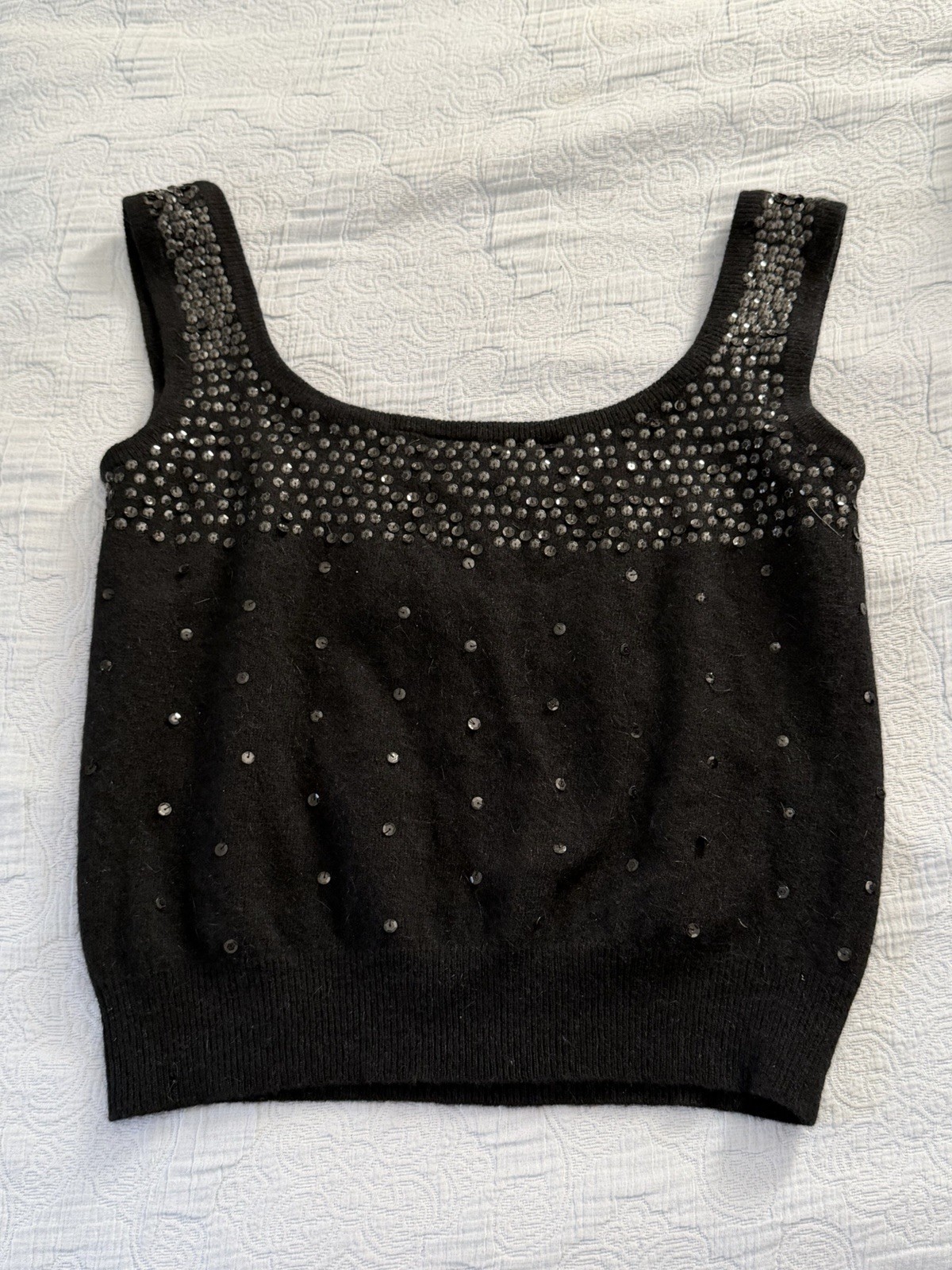 Don Rakow Stevens Creek Angora Wool Sequin Sweater Tank Top Vintage 90s Sz L
