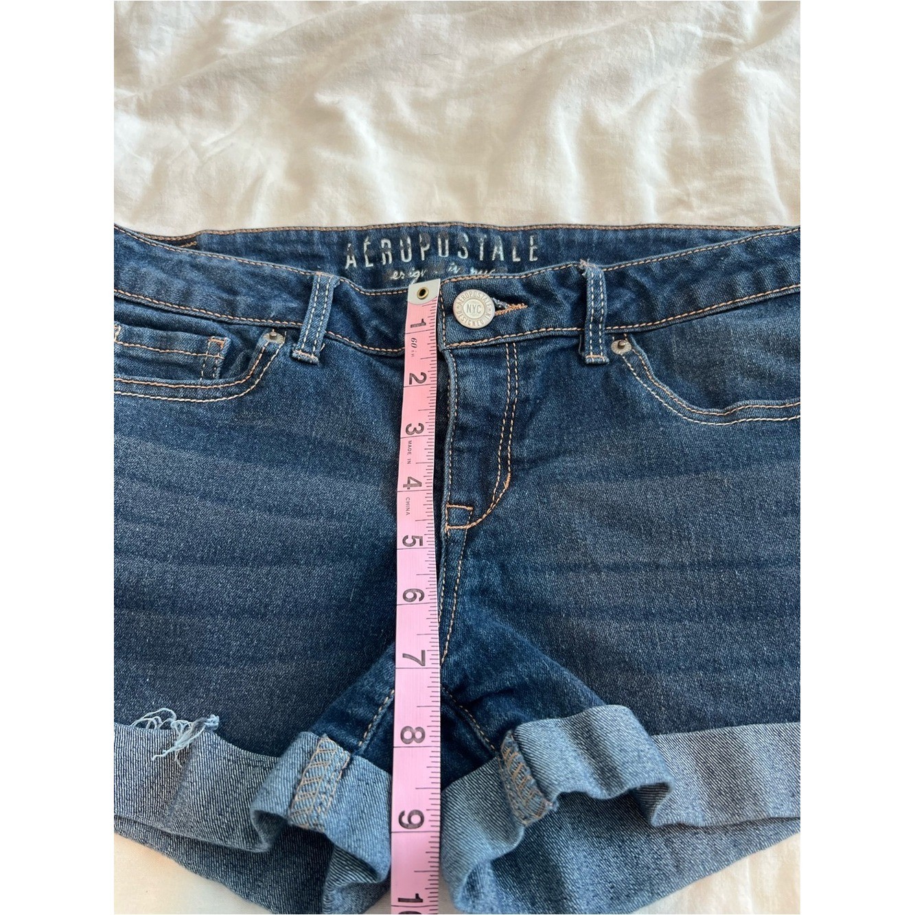 vintage aeropostale low rise dark wash cuffed mini shorts