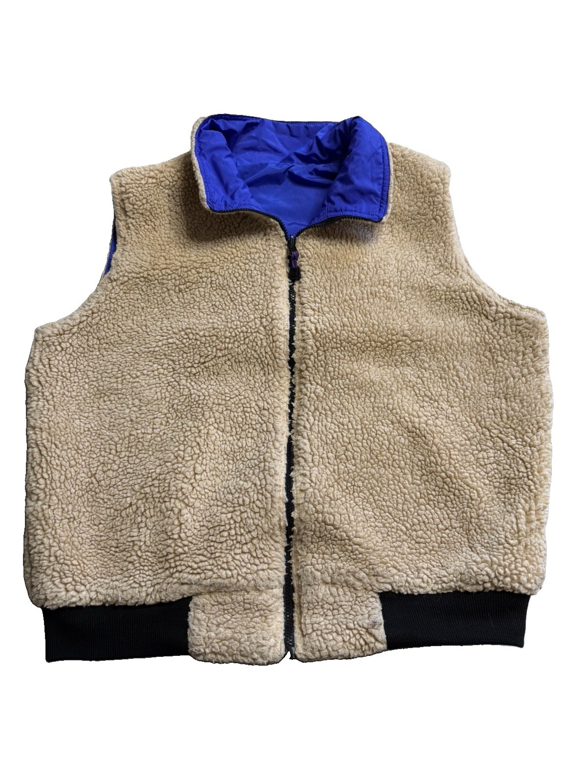 Oatmeal Purple Deep Pile Fleece USA Reversible Vest VTG 80s Xl Vintage