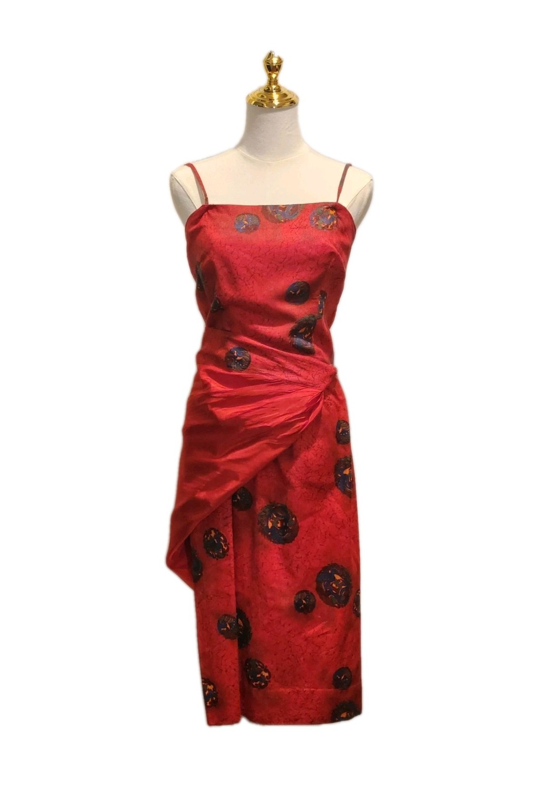 Rare 50s Pauline Lake Royal Hawaiian Hotel Polished Cotton Wrap Sarong Dress XS