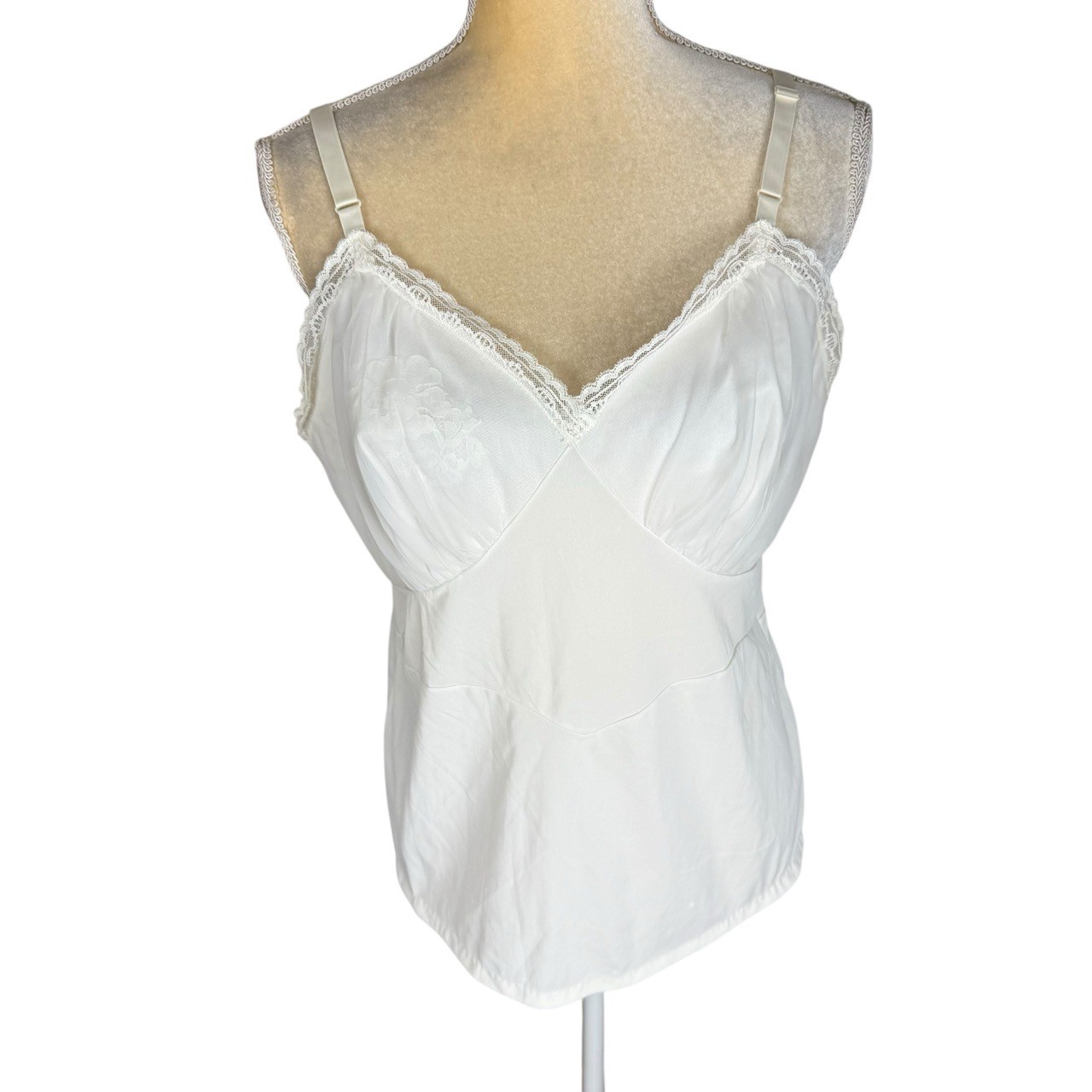 Womens Camisole XL Cream Y2K Vintage Lace Trim Adjustable Straps coquette