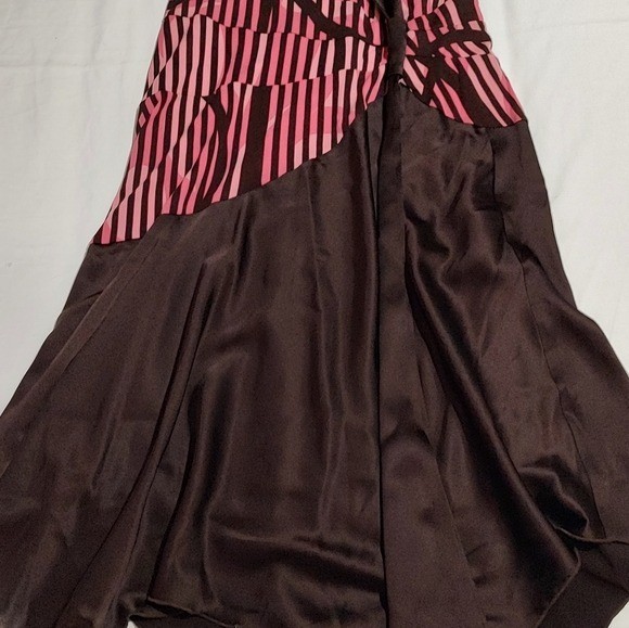 Y2K Bebe Brown Pink Silk Handkerchief Hem T-Back Party Dress Medium