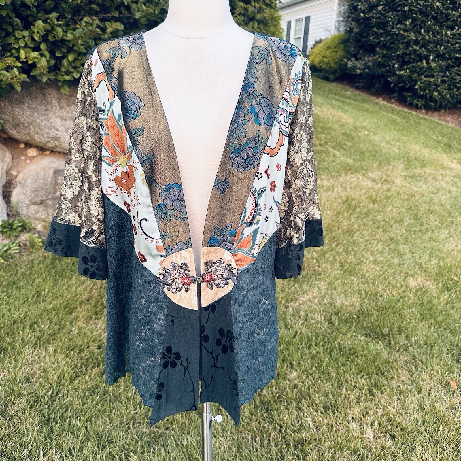 Spencer Alexis vintage mixed-media patchwork kimono top