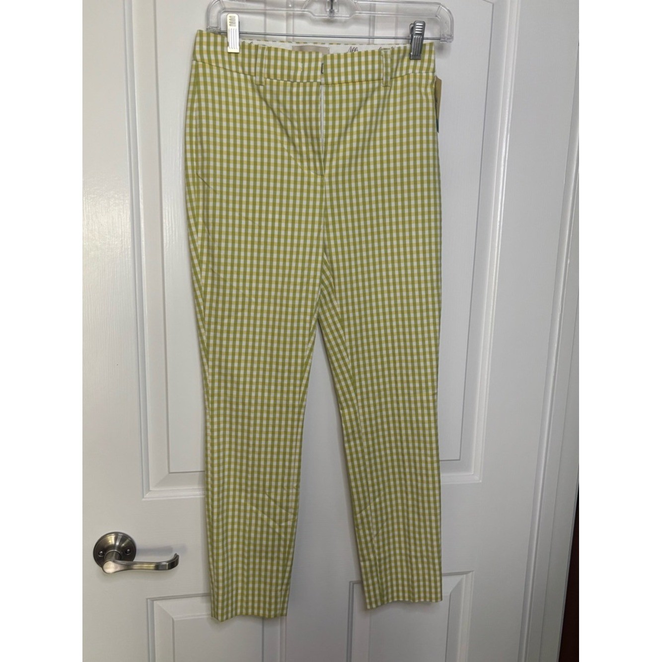 NWT VIA MASINI Gingham Slim Ankle Pants in Green, Yellow and White Italian 38/2