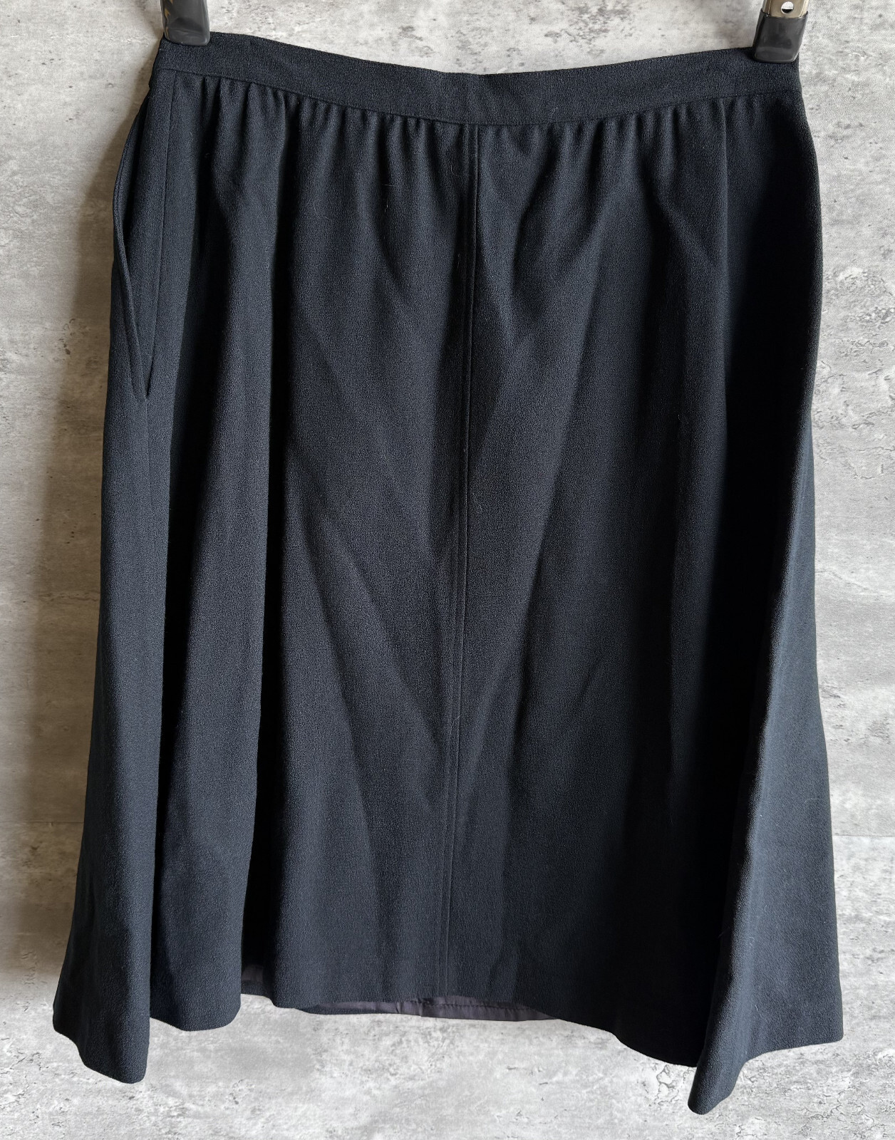 Vintage 1980s Lloyd Williams Black Wool Acetate Lined A-Line Pocket Skirt Sz 14