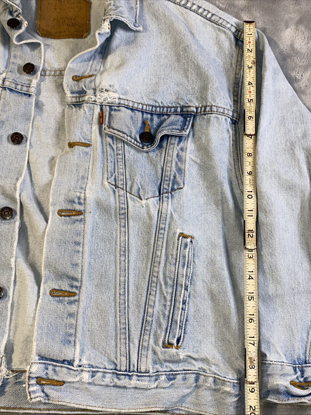 VTG Levis Orange Tab Trucker Jean Jacket 90’s Medium 12/14 Destroyed 57507 USA