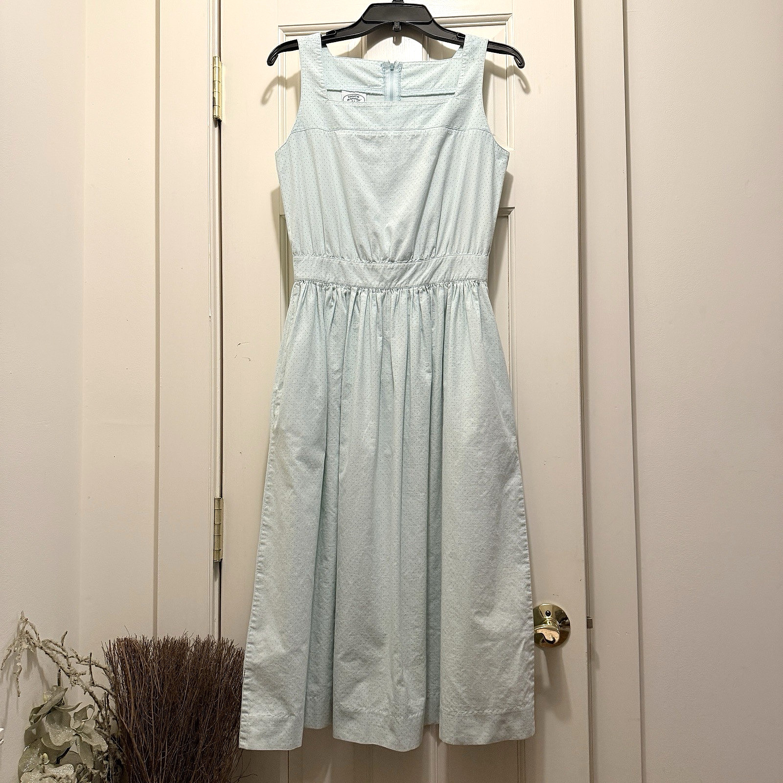 Vintage 1980s Laura Ashley Sz 8 Dress 100% Cotton Powder Blue Pockets