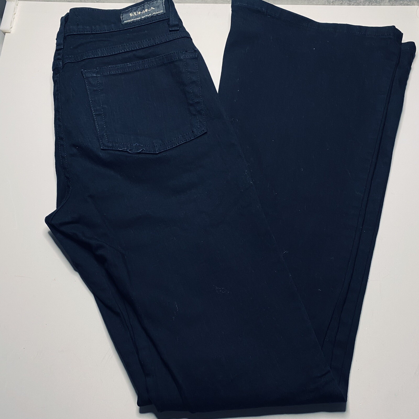 Vintage 1990s Eunina American Style Jeans, Black, Flare 9”, Size 5, Jr. 28x31x34