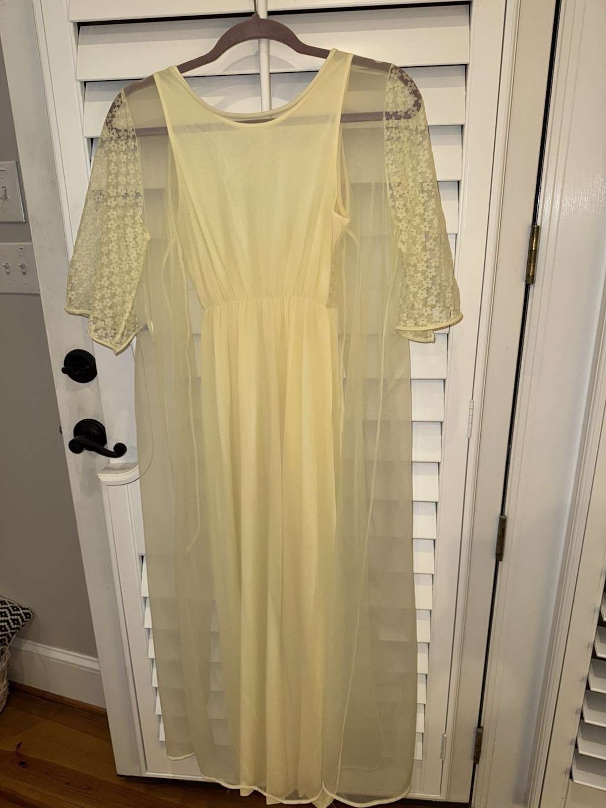 Vintage Yellow Chiffon Peignoir Nightgown Dress & Robe Lingerie Dixie Belle M