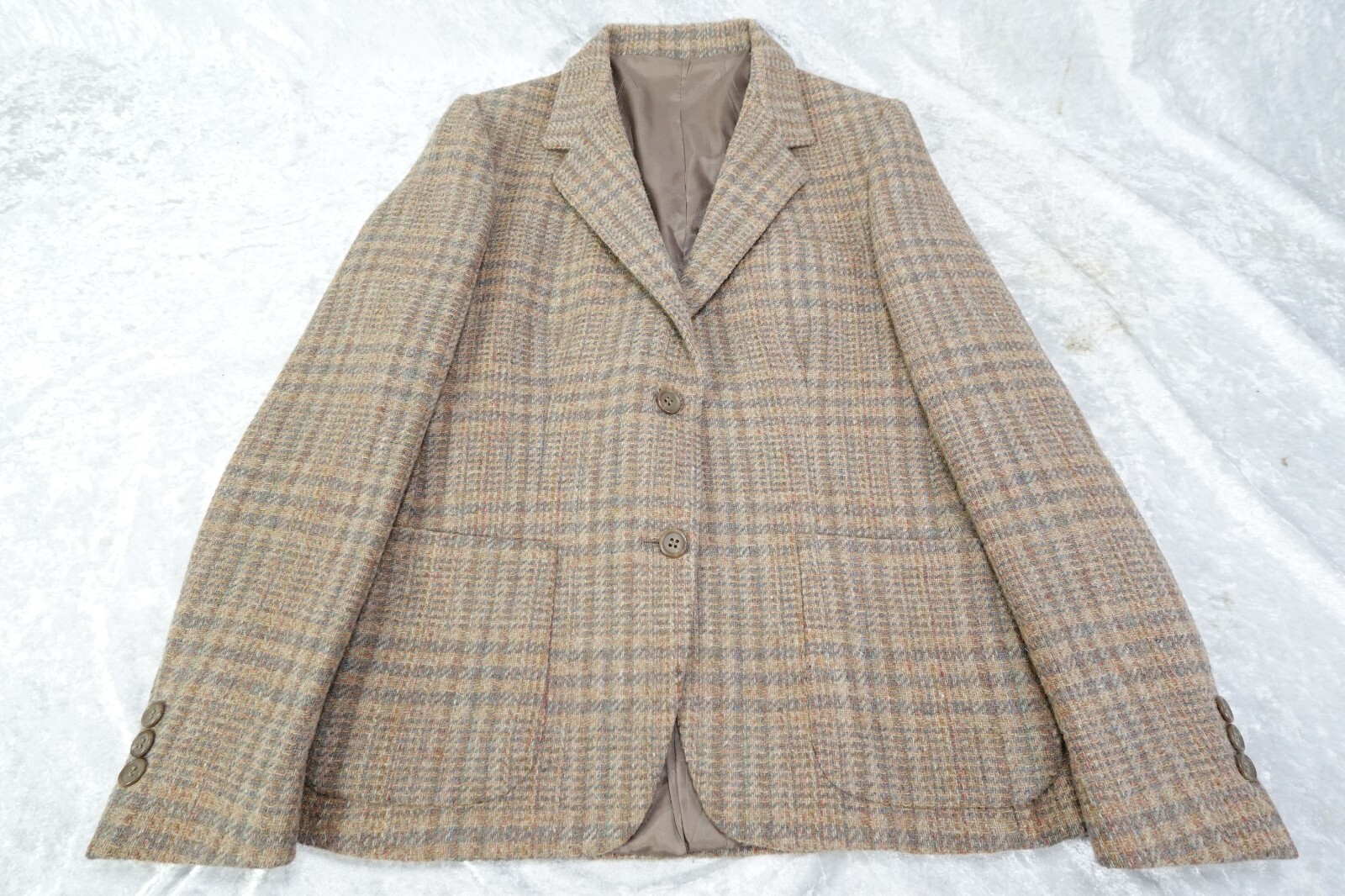 Women&rsquo;s Vintage John Brooks Fine Apparel Jacket Blazer Wool Gray Tan Plaid Sz 10