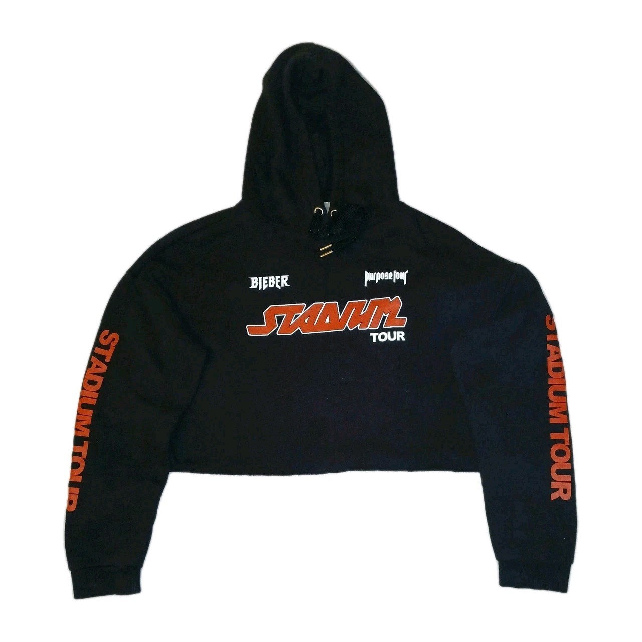 VINTAGE JUSTIN BIEBER 2015 PURPOSE – STADIUM TOUR – CROPPED BLACK HOODIE MEDIUM