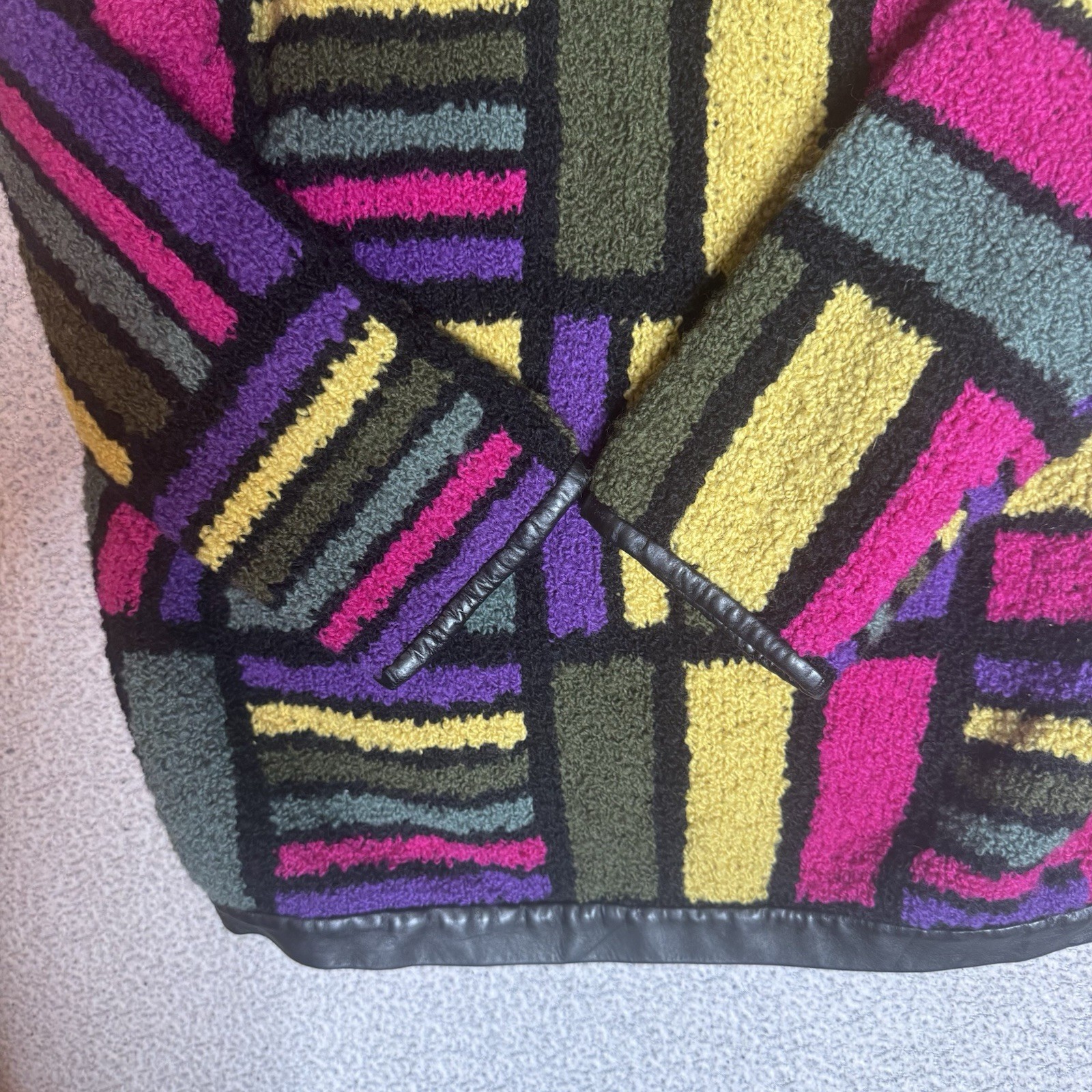 60’s Ilaria Technicolor Colorblock Geometric cardigan sweater Leather Trim