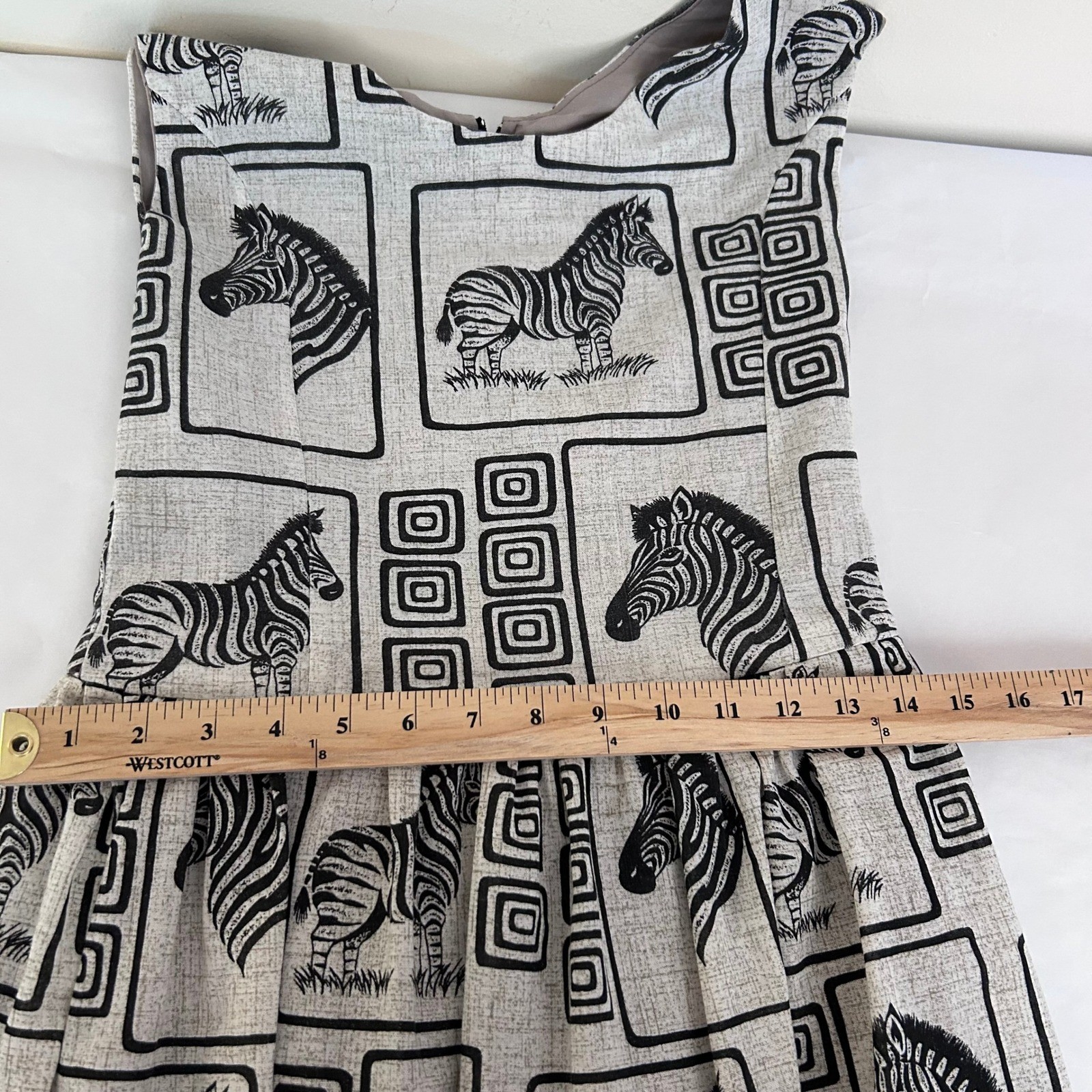 Vintage Zebra Print Fit and Flare Dress Tan Black XS