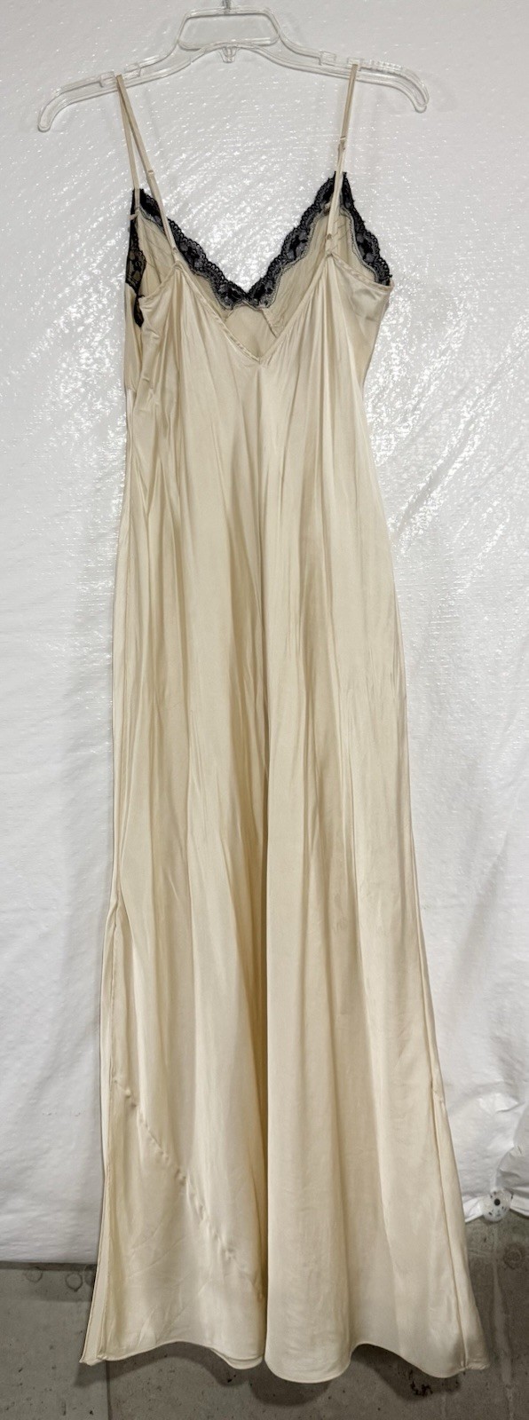 Y2K Valerie Stevens Sz L Ivory Lace Silk Maxi Nightgown Slip Dress Fairy Sexy