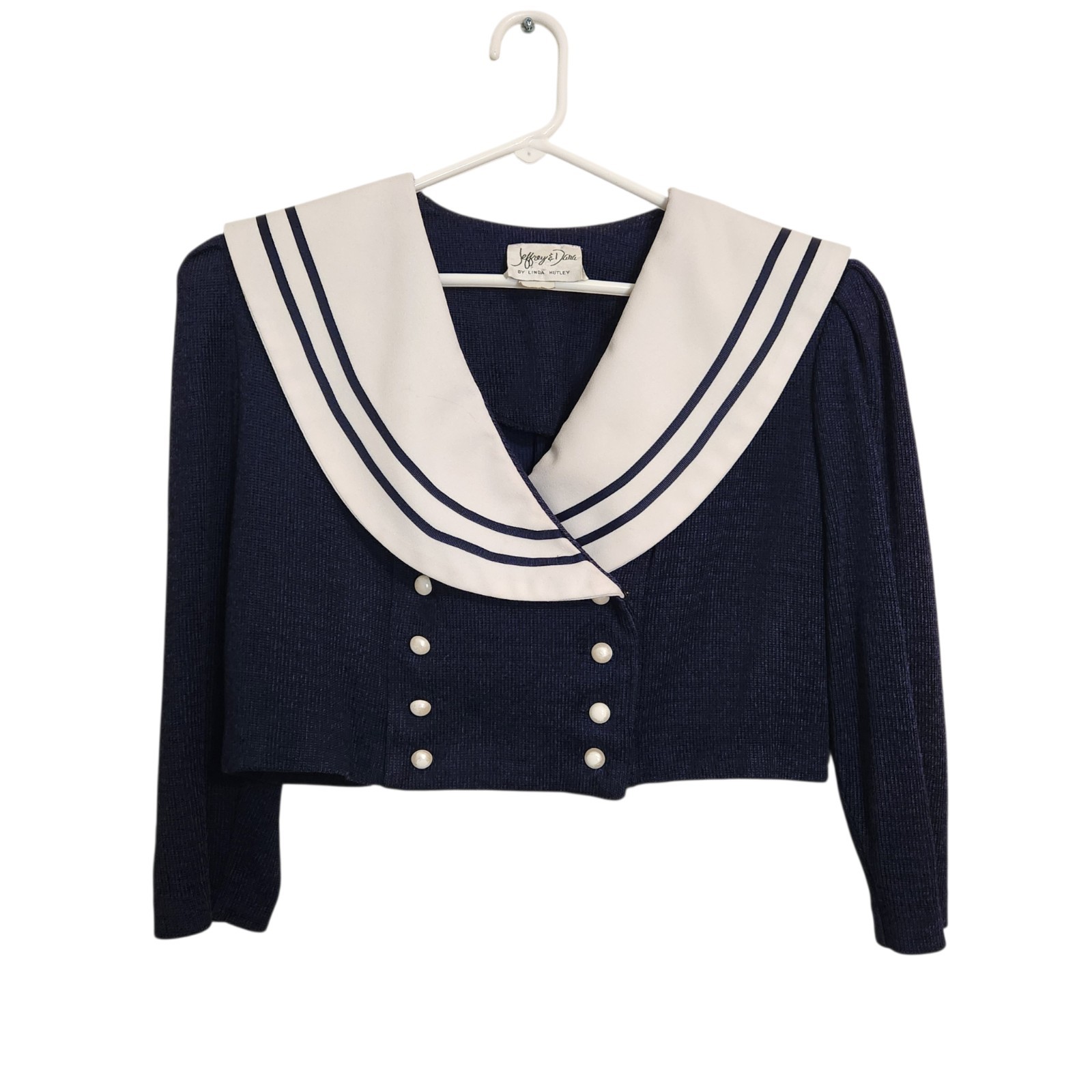 Vintage Jeffrey & Dara 14/16 Navy Sailor Sweater Blazer White Collar 80s