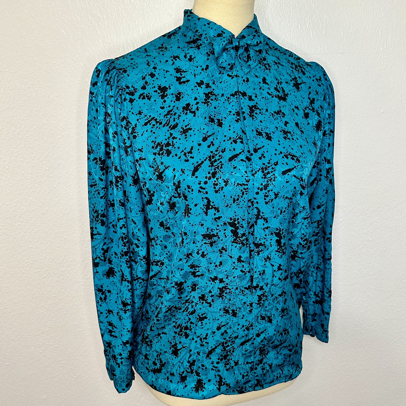 80s Blouse Teal and Black Abstract by Tess