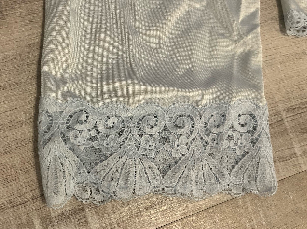 VTG 70s Lace Bed Jacket Powder Blue Ethereal Coquette Boho Flowy S/M