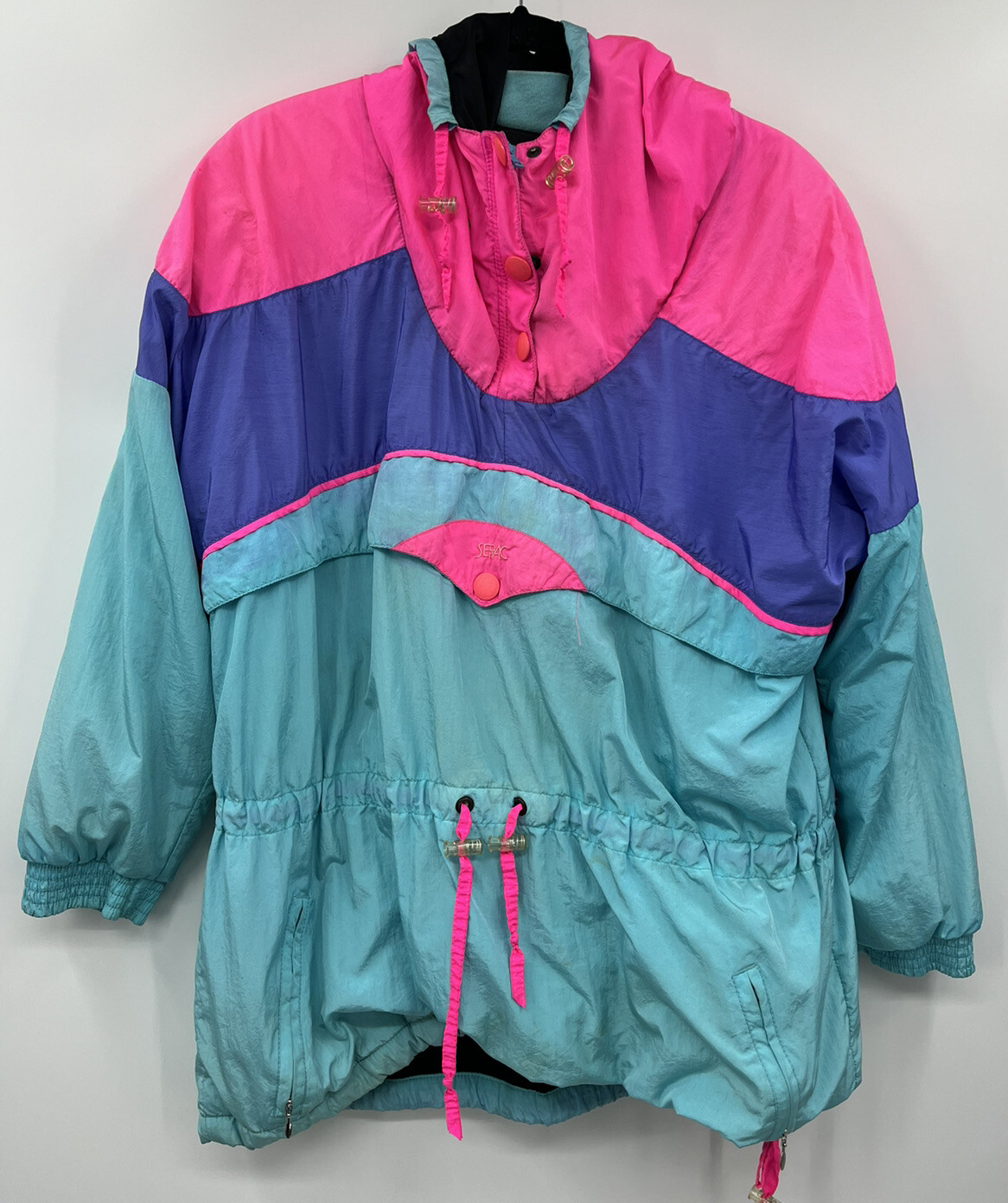 Vintage Serac Women’s Ski Parka Anorak Jacket Neon Colorblock Size 14 Large