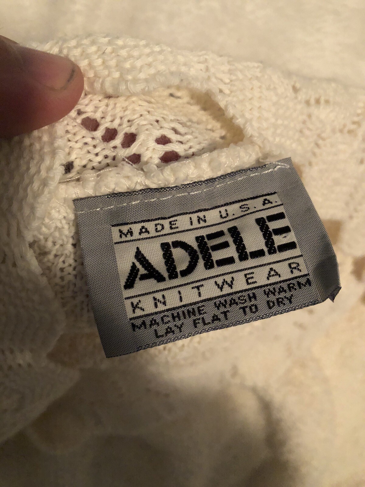 Vintage Adele Knitwear Sweater White Large Made In USA Sh1