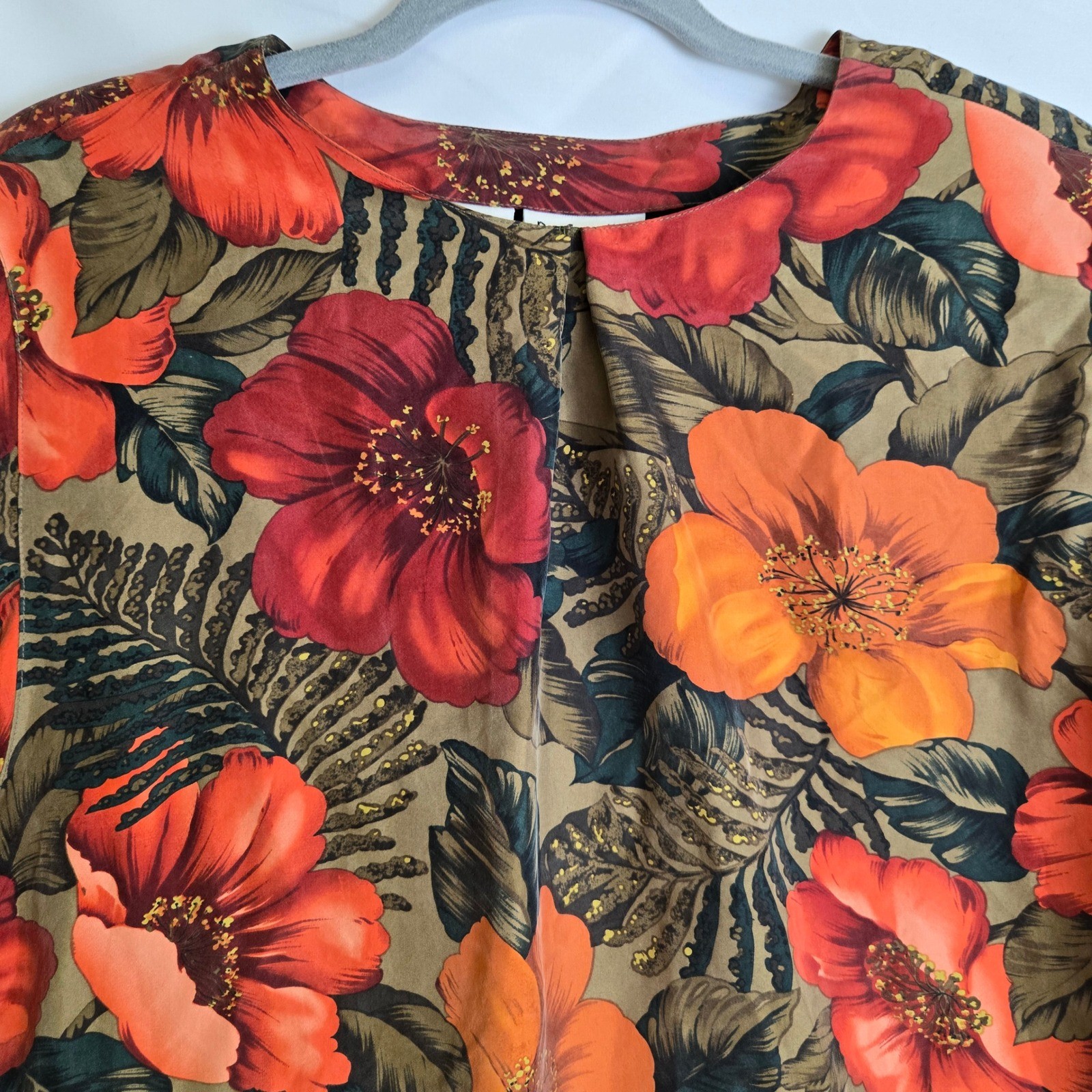 Rafaella Two Piece Set Top & Skirt 100% Silk Tropical Floral Vintage Large READ