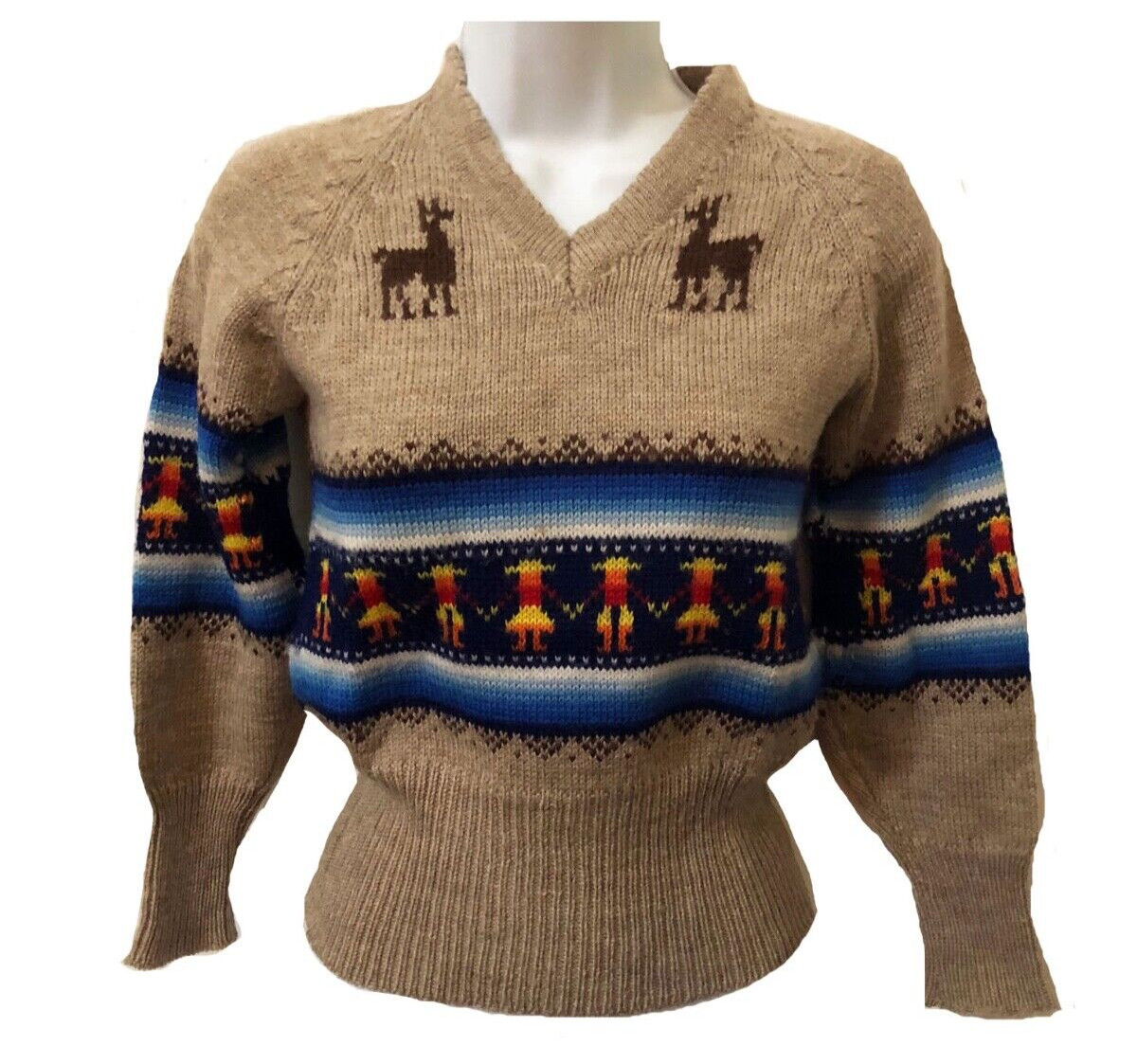 Vintage Classic Peruvian 100% Wool V-neck Llama Sweater XS /Tween /Unisex