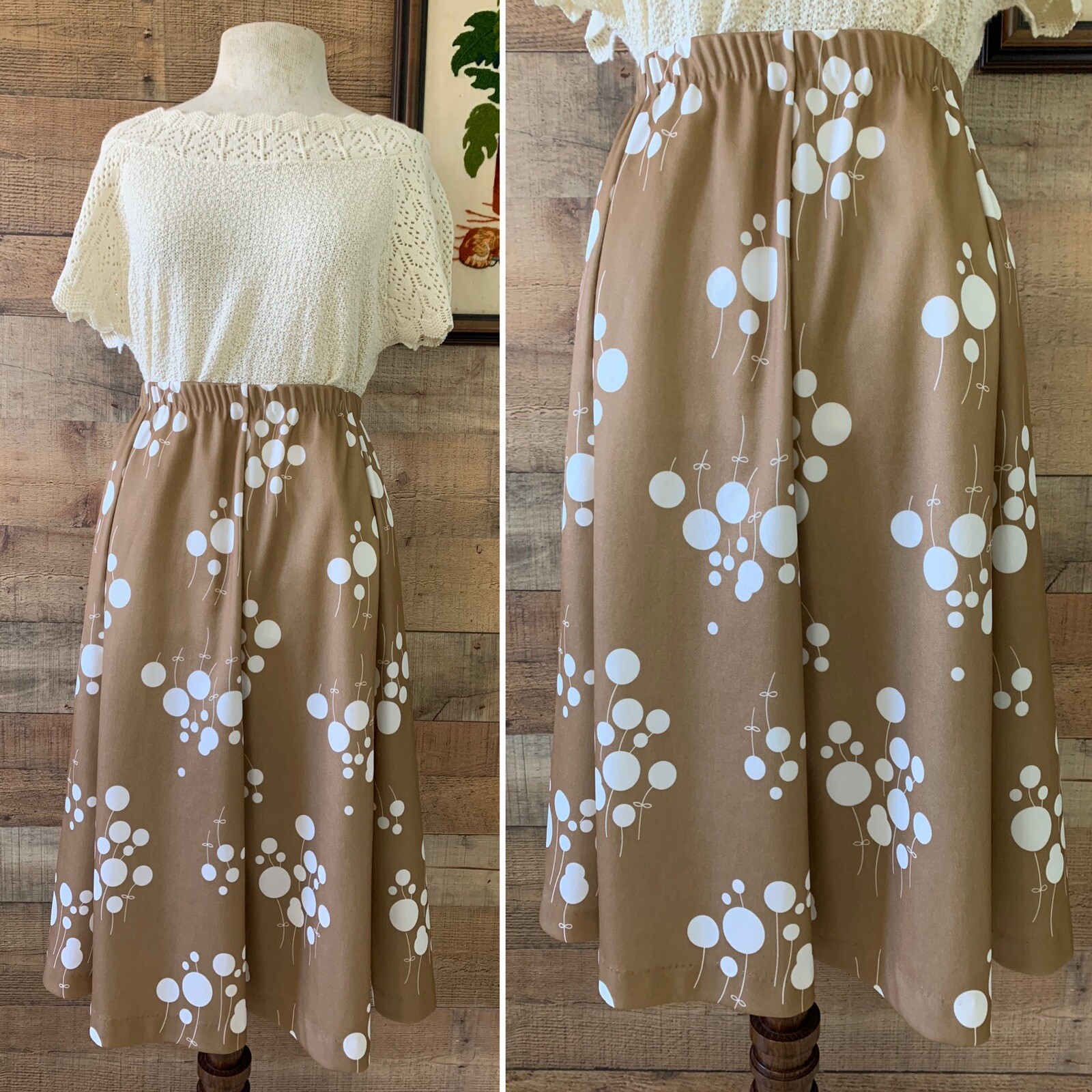 Vintage 1970s Lollipop Boho Pull On A-line Polyester Elastic Waist Skirt Medium