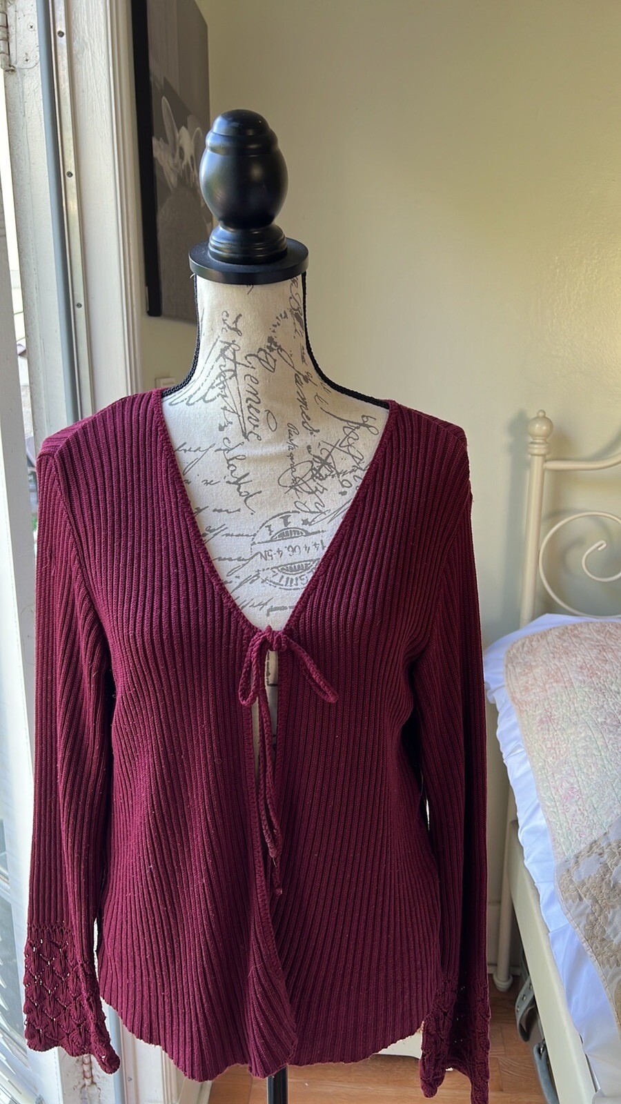 Vintage United States Sweaters made in USA maroon tie cardigan women size M