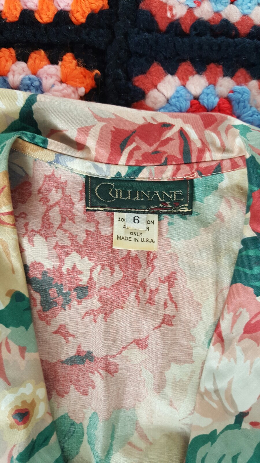 RARE Vintage 80s Cullinane Oversized Collar Cotton Wrap Dress Cottagecore Size 6
