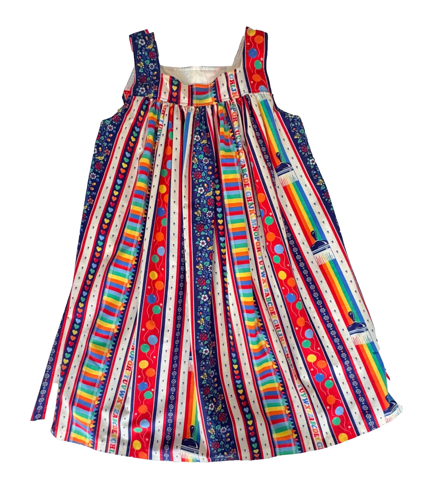 Vintage 70&rsquo;s Colorful Teacher Smock Dress Rainbow, Clown, Folk Art, Cottagecore